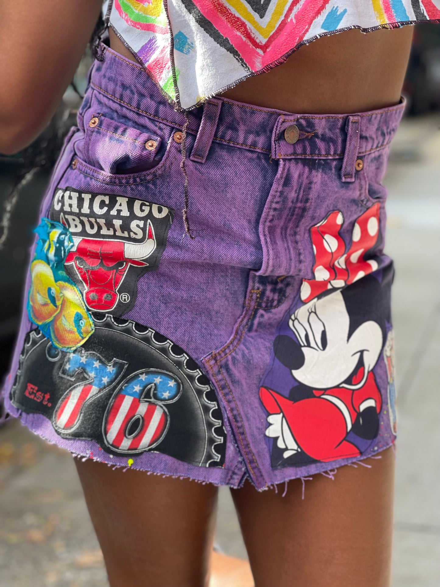 Reworked Purple Vintage Denim Mini Skirt - Spark Pretty