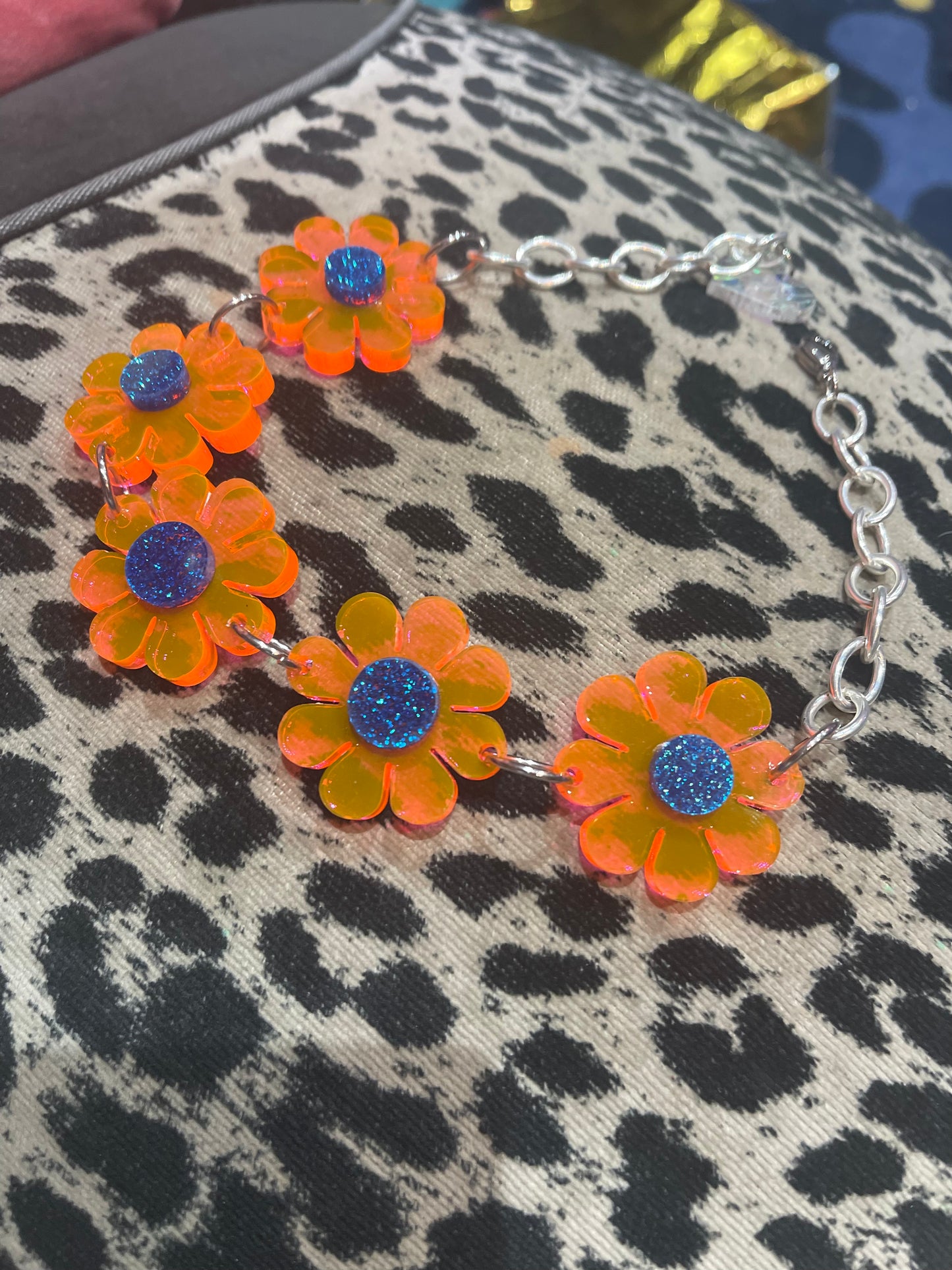 Orange Pink Blue Glitter Floral Choker by Marina Fini - Spark Pretty