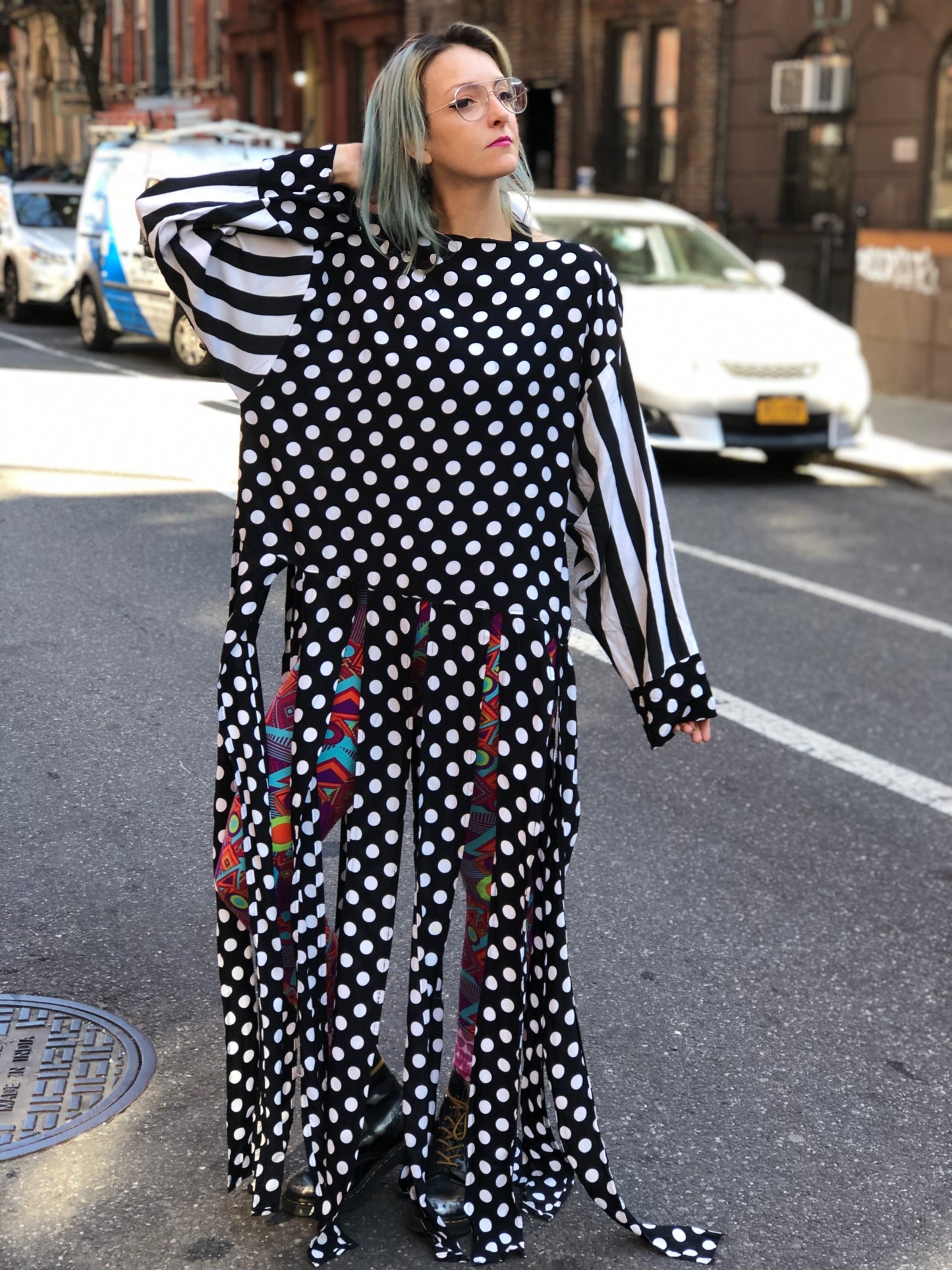 Vintage 80s Draped Polka Dot Long Fringe Blouse - Spark Pretty