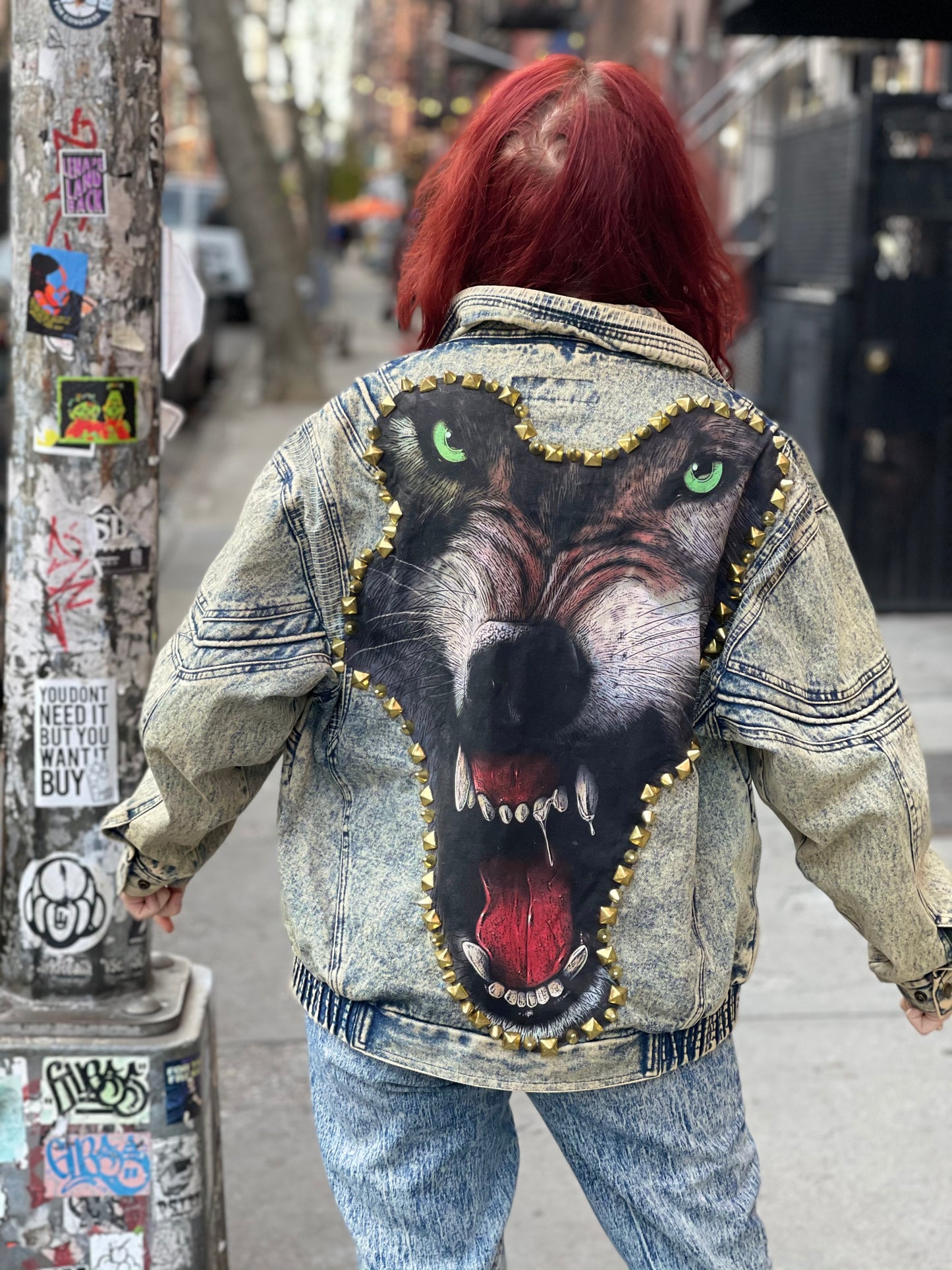 Vintage 80s Acid Wash Spikey Wolf Jacket - Spark Pretty