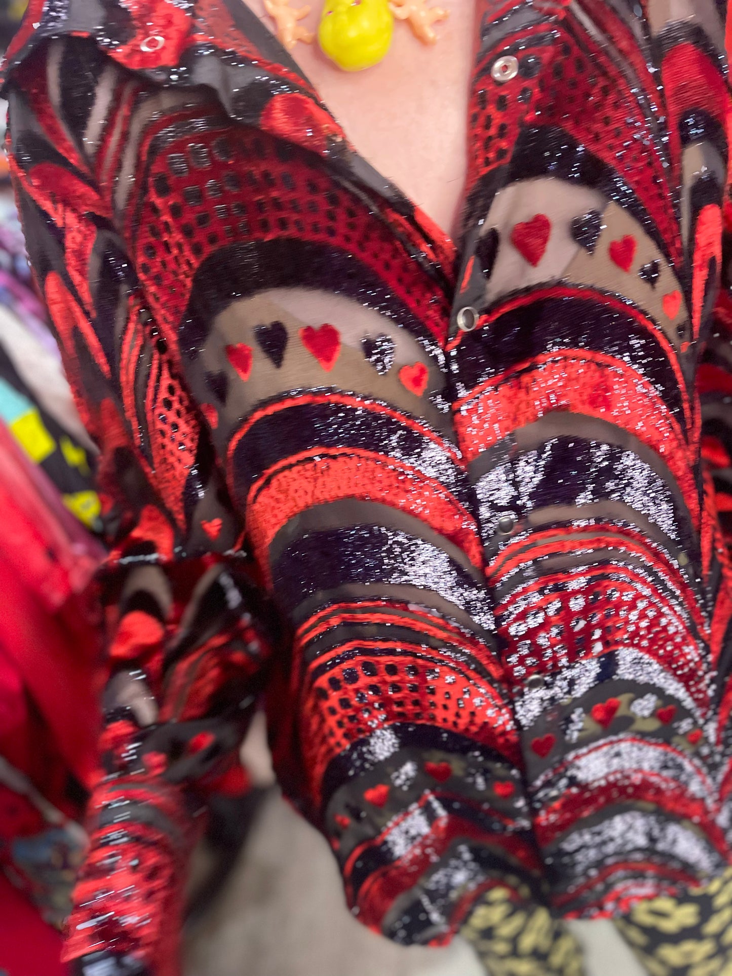 Vintage 90s Red and Black Burnout Hearts Shirt - Spark Pretty