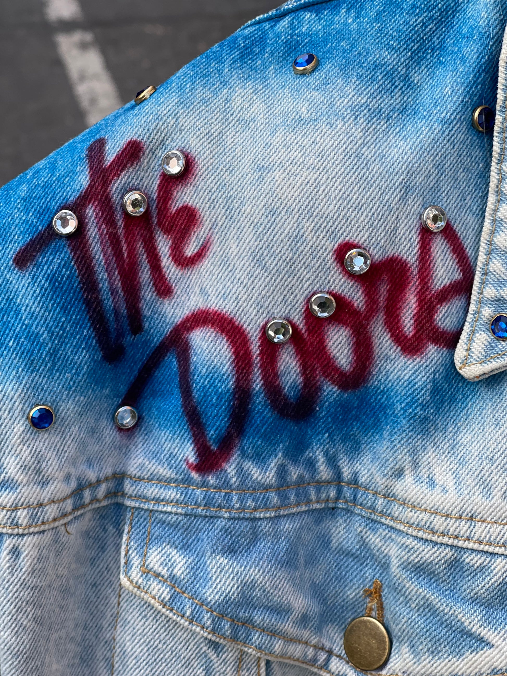 Vintage 80s Jim Morrison The Doors Painted Bedazzled Jean Jacket - Spark Pretty