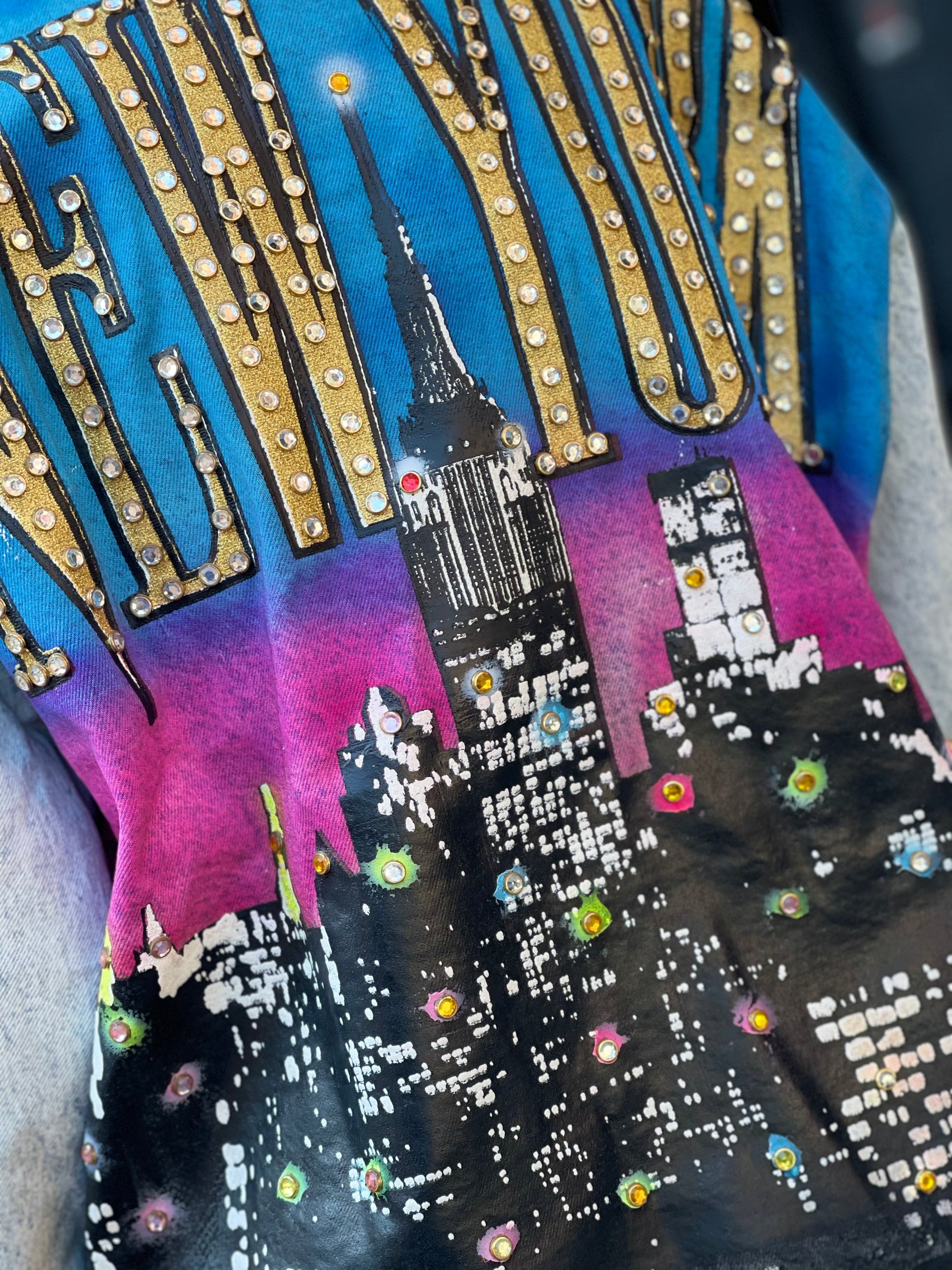 Vintage 80s Painted and Bedazzled New York Jean Jacket - Spark Pretty
