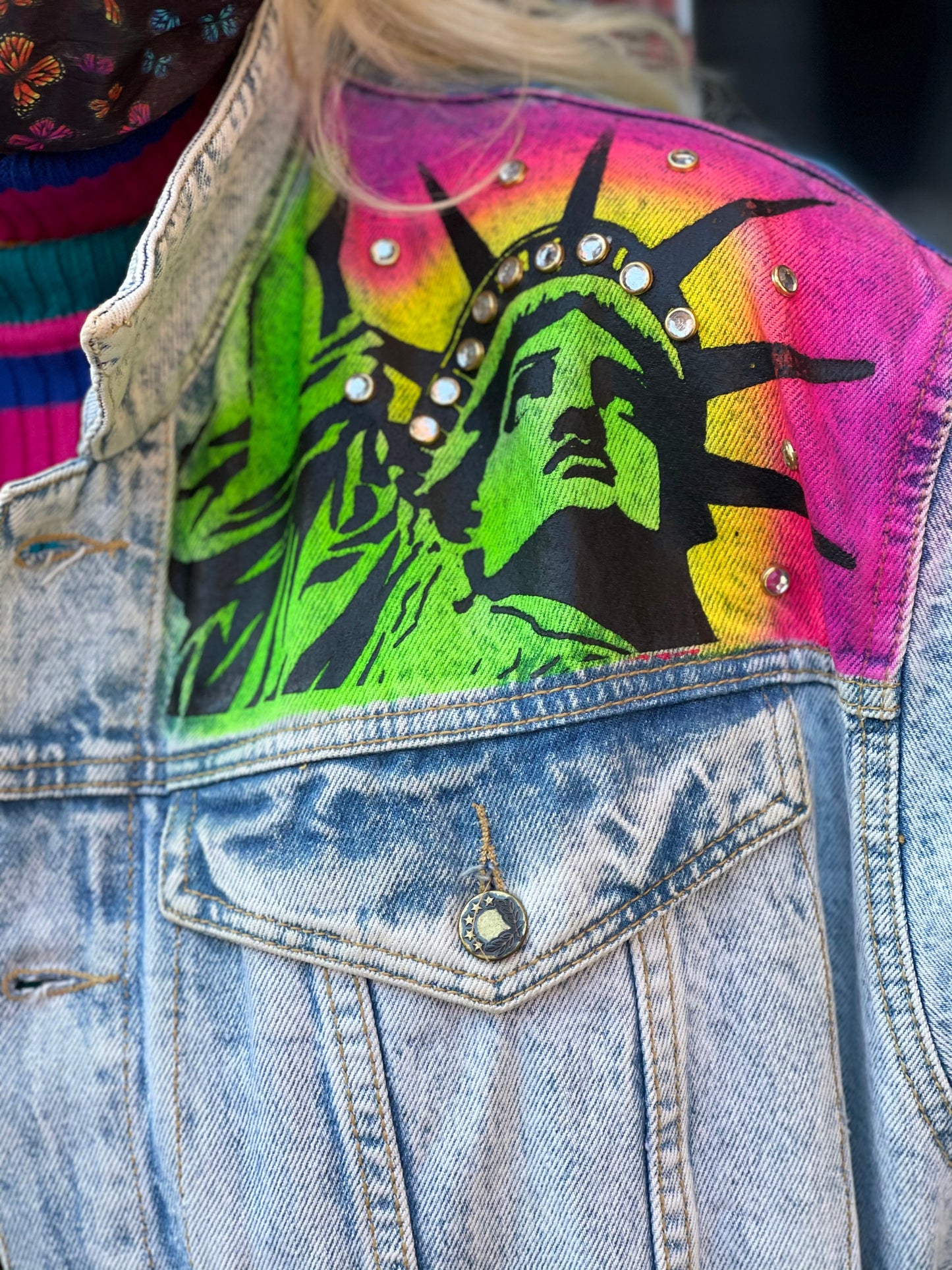 Vintage 80s Painted and Bedazzled New York Jean Jacket - Spark Pretty