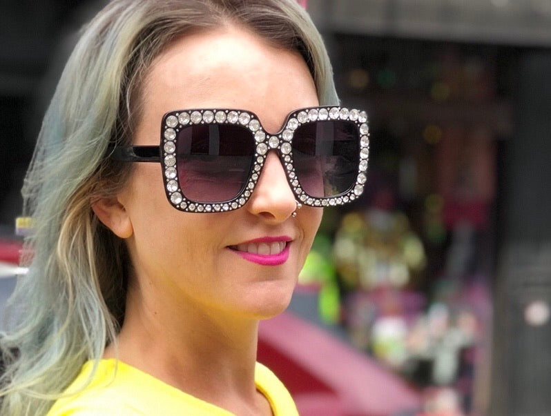 Square Rhinestone Glam Sunglasses - Spark Pretty