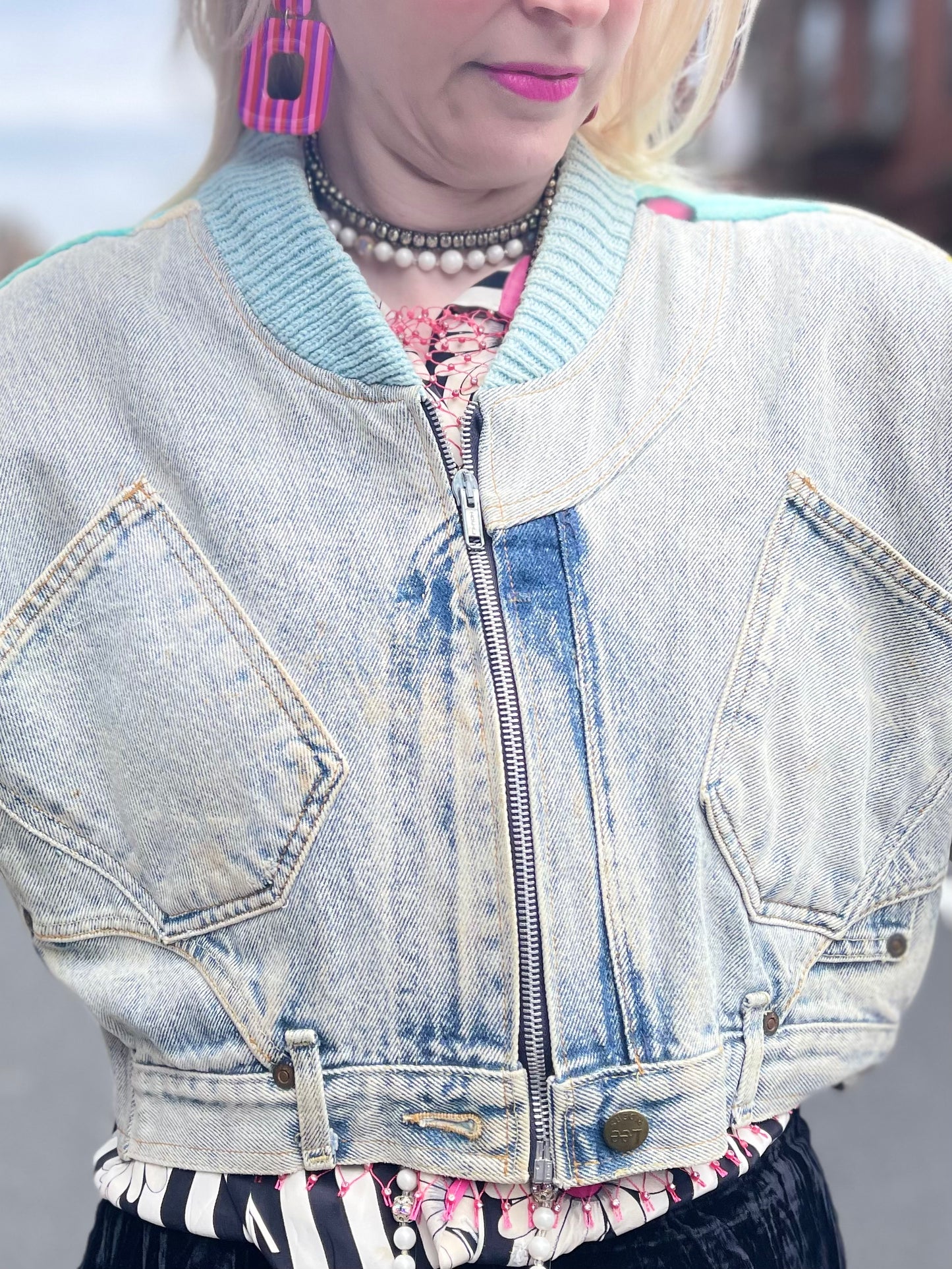 Vintage 80s Patchwork Garfield Cropped Jean Jacket - Spark Pretty