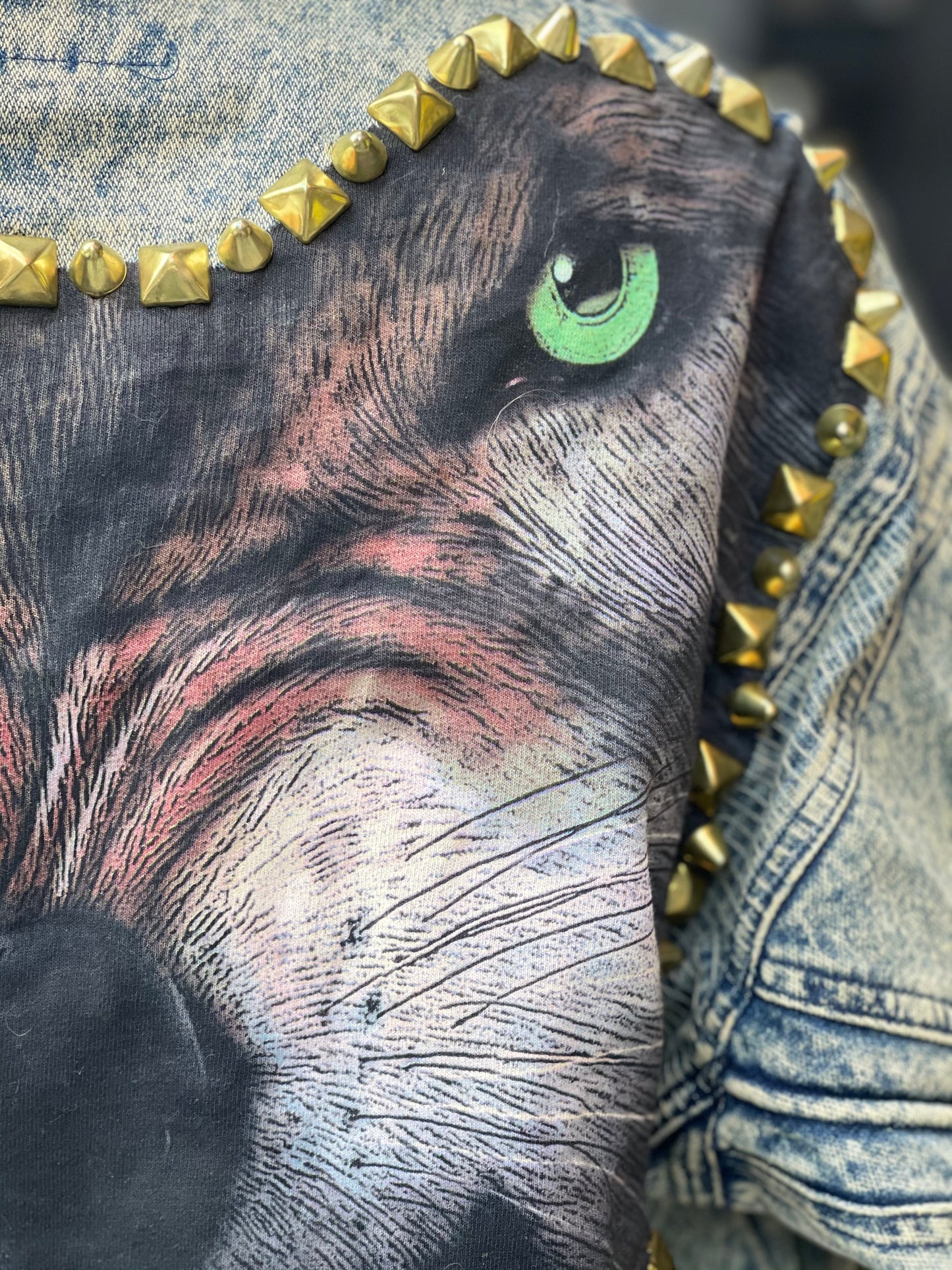 Vintage 80s Acid Wash Spikey Wolf Jacket - Spark Pretty
