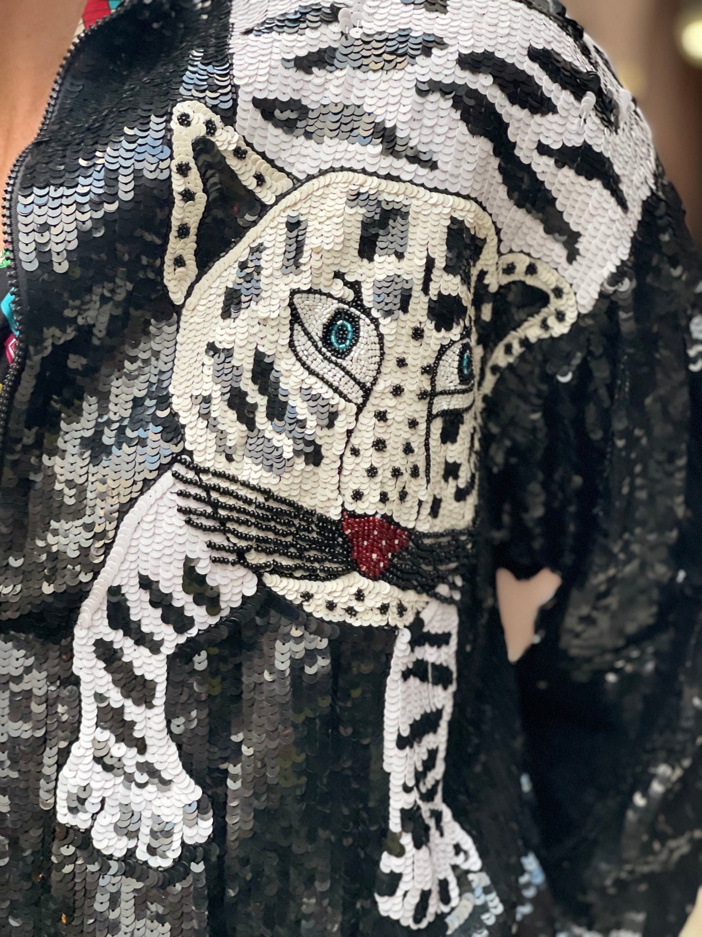 Vintage 90s White Tiger Sequin Jacket - Spark Pretty