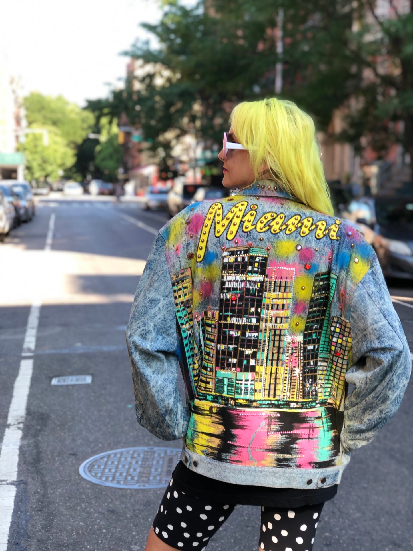Vintage 80s 90s Miami theme bedazzled Jean Jacket - Spark Pretty