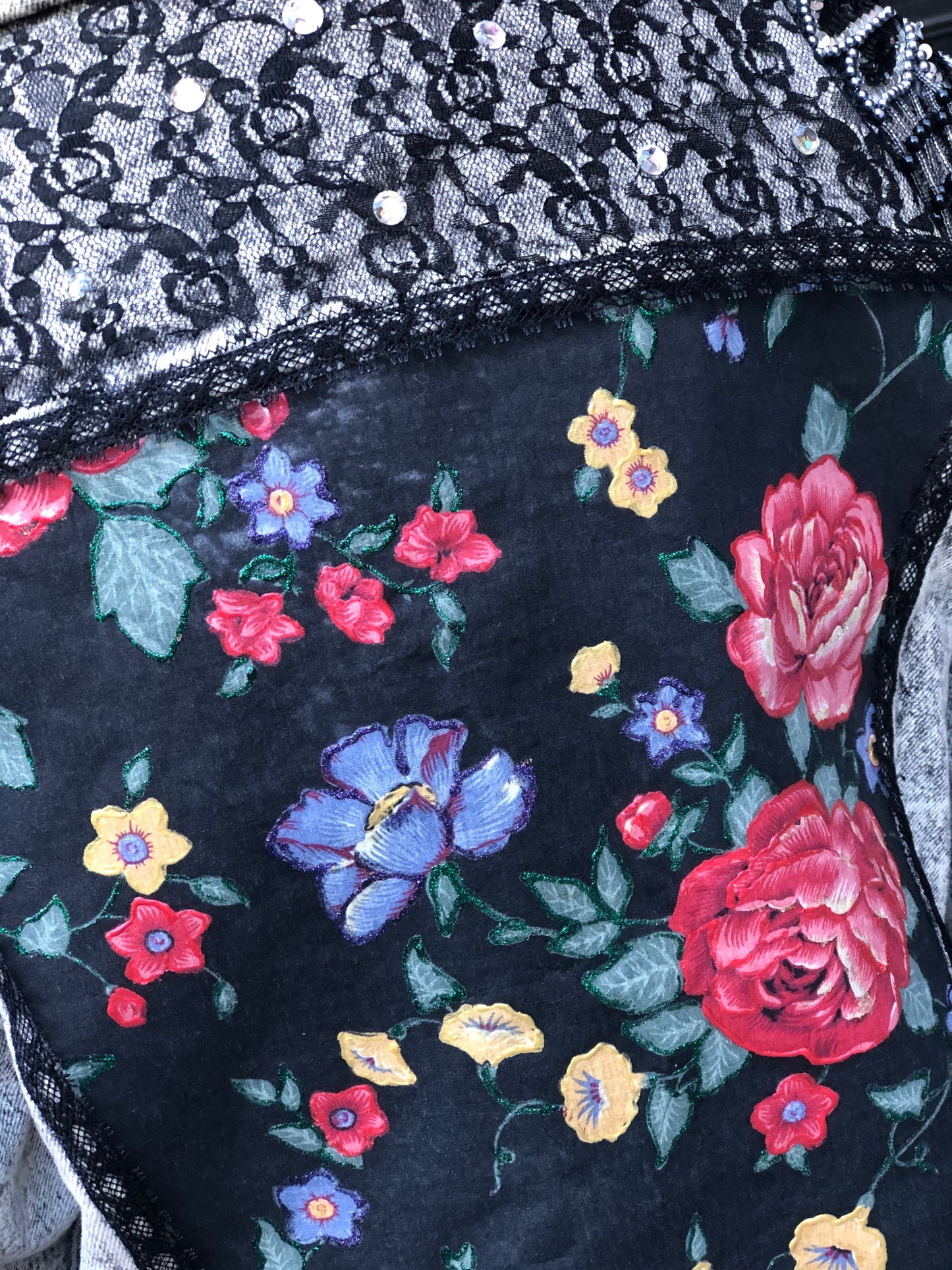 Vintage 80s One of a Kind Patchwork Bedazzled Acid Wash Jean Jacket - Spark Pretty