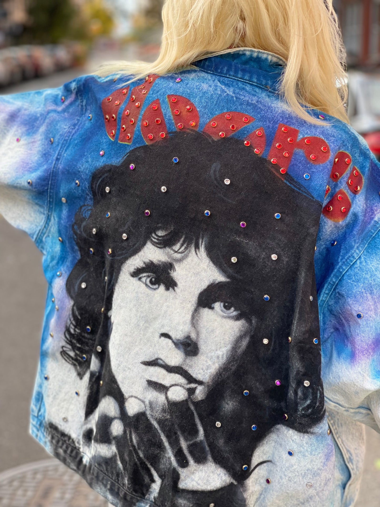 Vintage 80s Jim Morrison The Doors Painted Bedazzled Jean Jacket - Spark Pretty