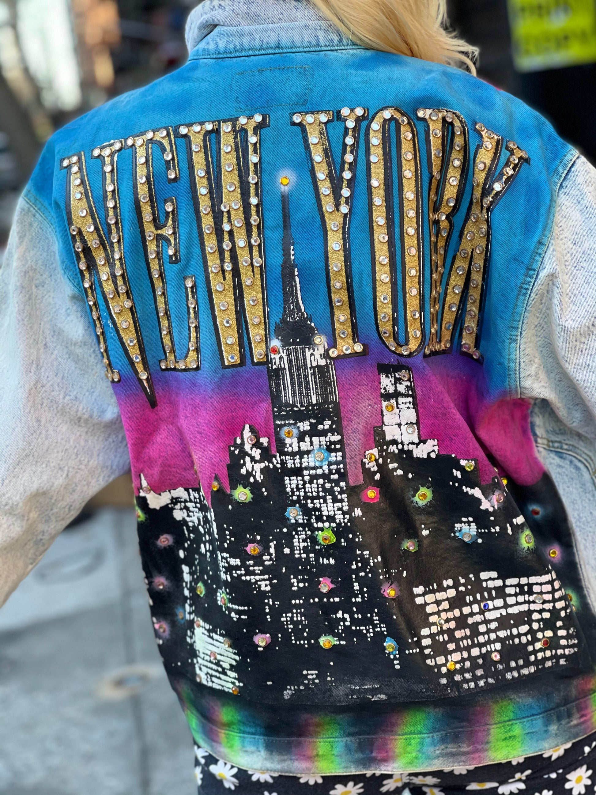 Vintage 80s Painted and Bedazzled New York Jean Jacket - Spark Pretty