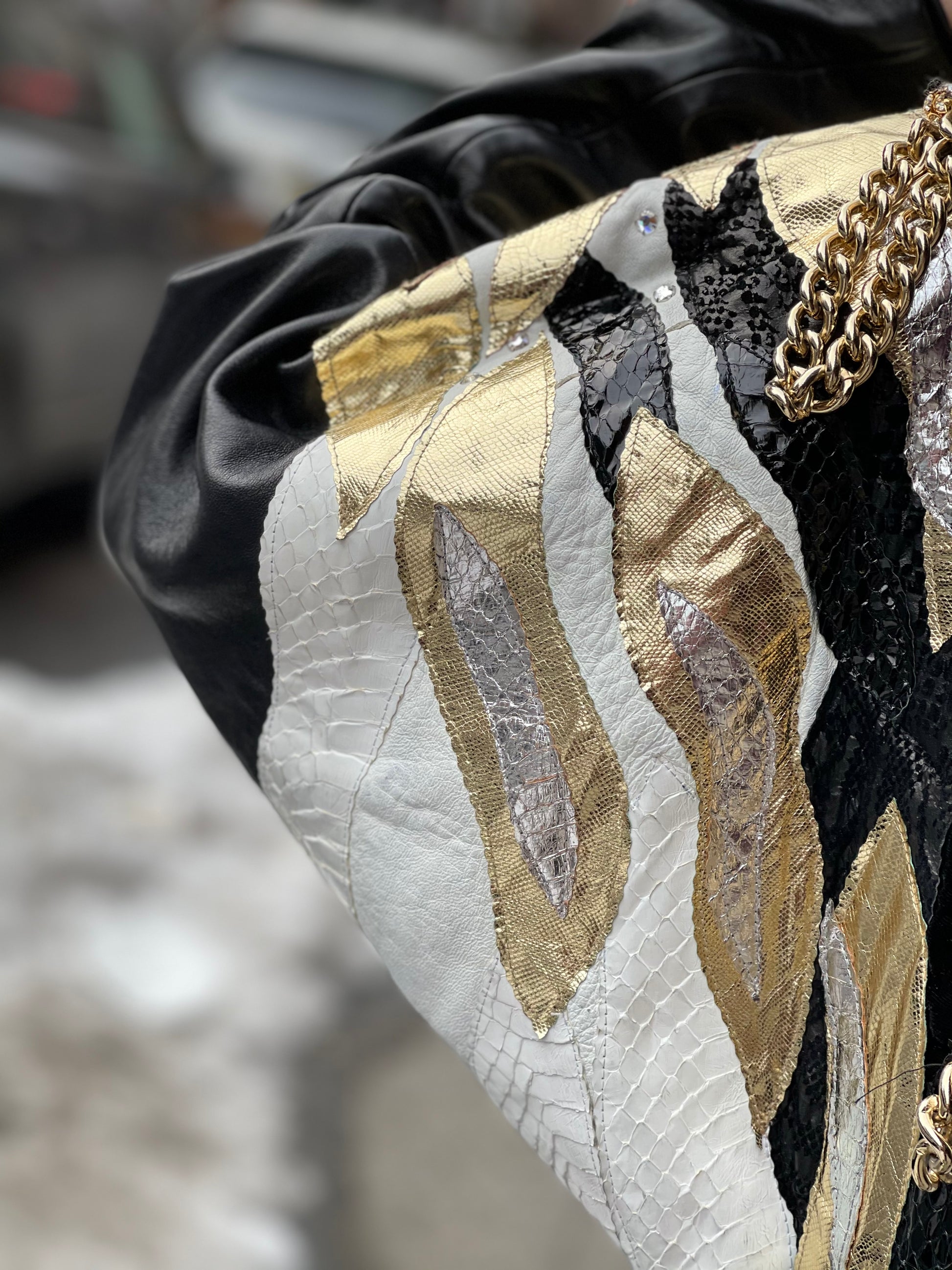 Vintage 80s Leather Fringe Metallic Rhinestone Sequin Zebra Jacket - Spark Pretty