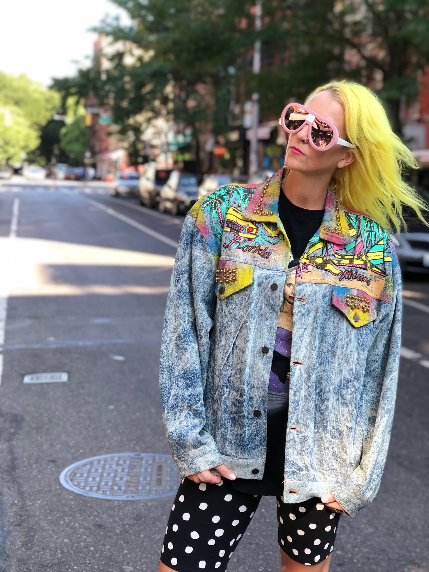 Vintage 80s 90s Miami theme bedazzled Jean Jacket - Spark Pretty