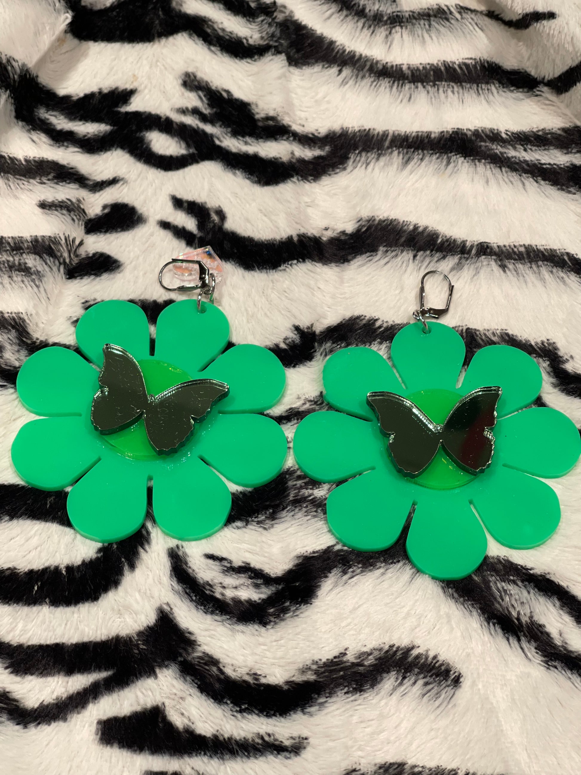 Green Flower and Butterfly Mirror Earrings by Marina Fini - Spark Pretty