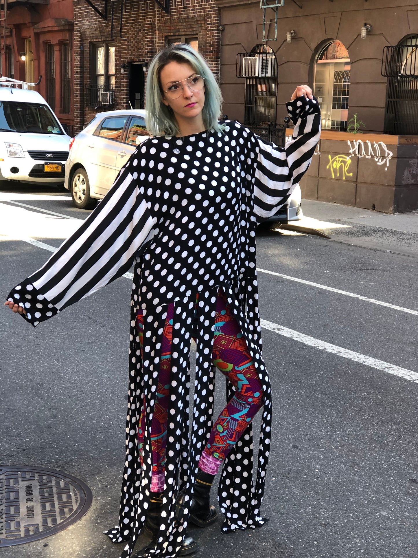 Vintage 80s Draped Polka Dot Long Fringe Blouse - Spark Pretty