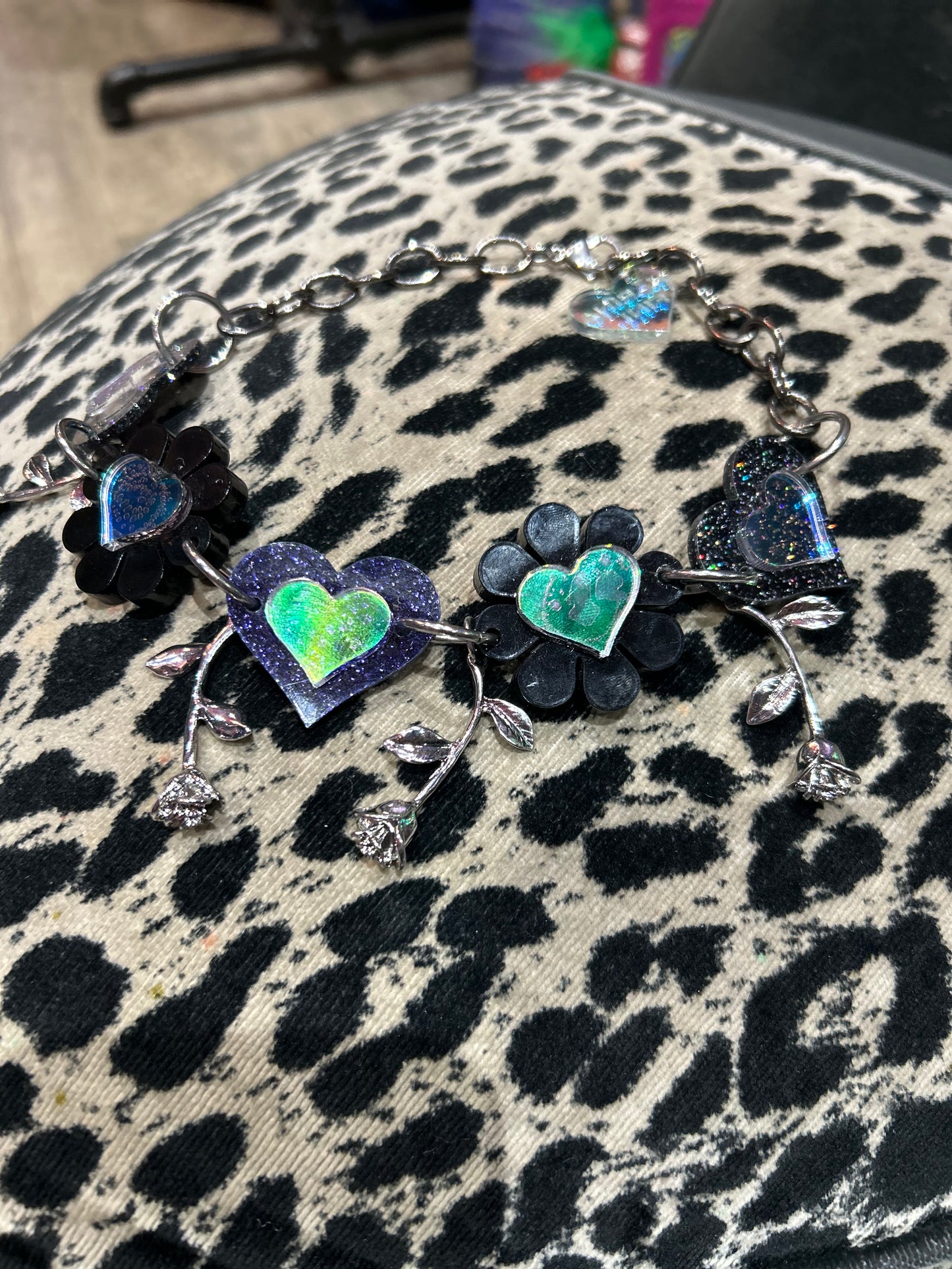 Black Heart Flower Dangle Roses Choker By Marina Fini - Spark Pretty