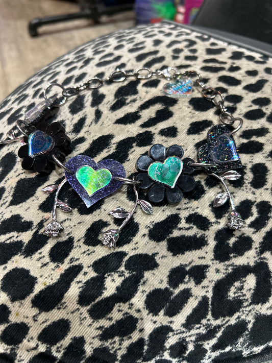 Black Heart Flower Dangle Roses Choker By Marina Fini - Spark Pretty