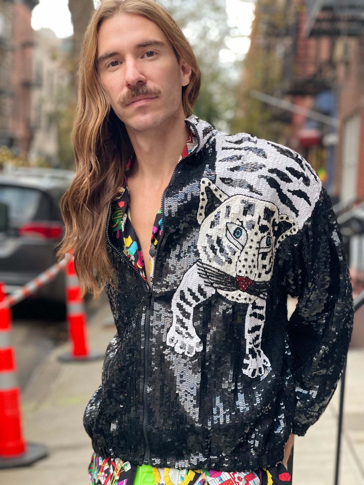 Vintage 90s White Tiger Sequin Jacket - Spark Pretty