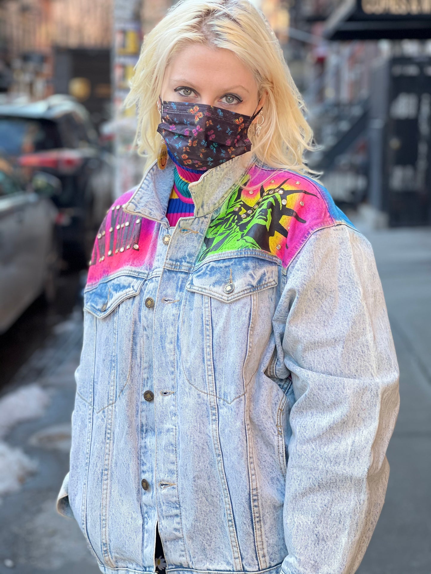 Vintage 80s Painted and Bedazzled New York Jean Jacket - Spark Pretty