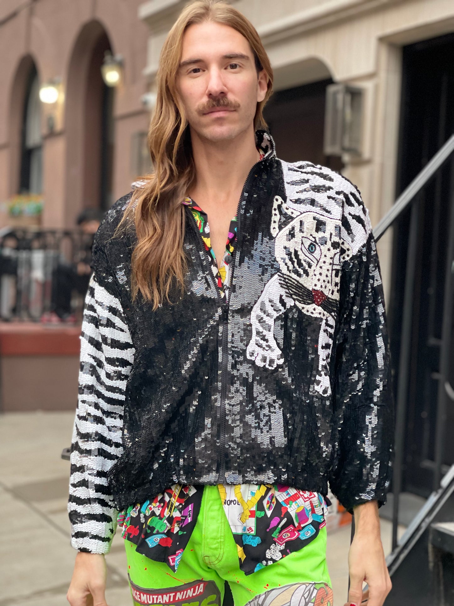 Vintage 90s White Tiger Sequin Jacket - Spark Pretty