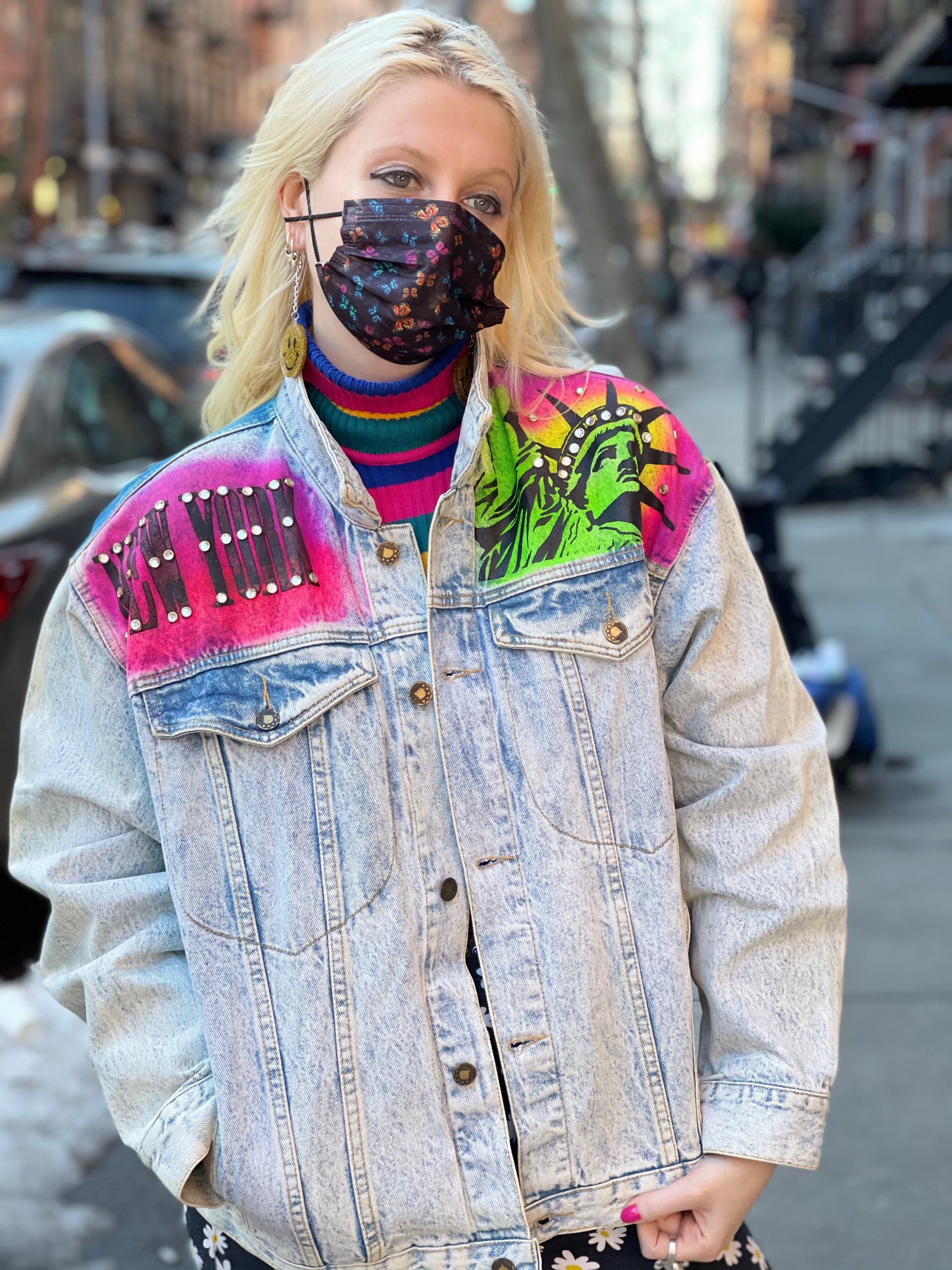 Vintage 80s Painted and Bedazzled New York Jean Jacket - Spark Pretty
