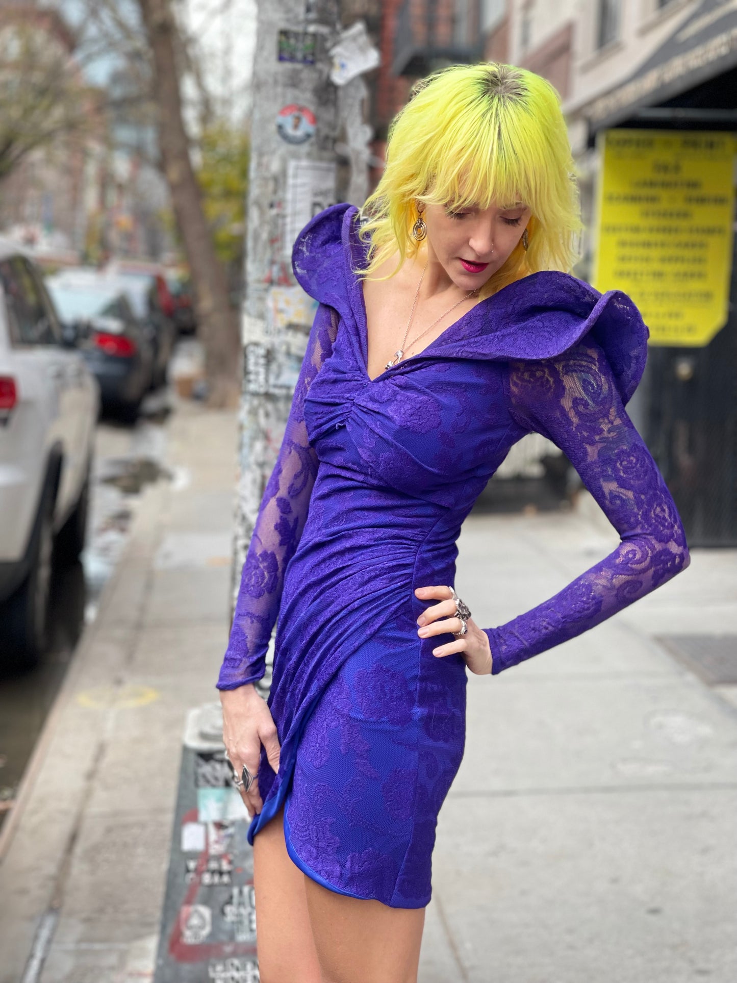 Vintage 80s Dramatic Shoulder Mini Dress - Spark Pretty