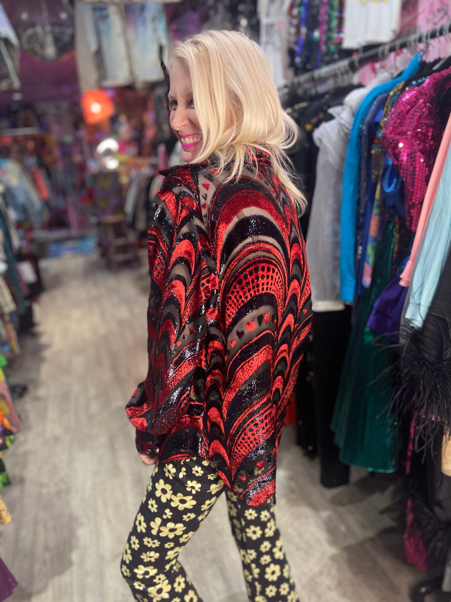 Vintage 90s Red and Black Burnout Hearts Shirt - Spark Pretty