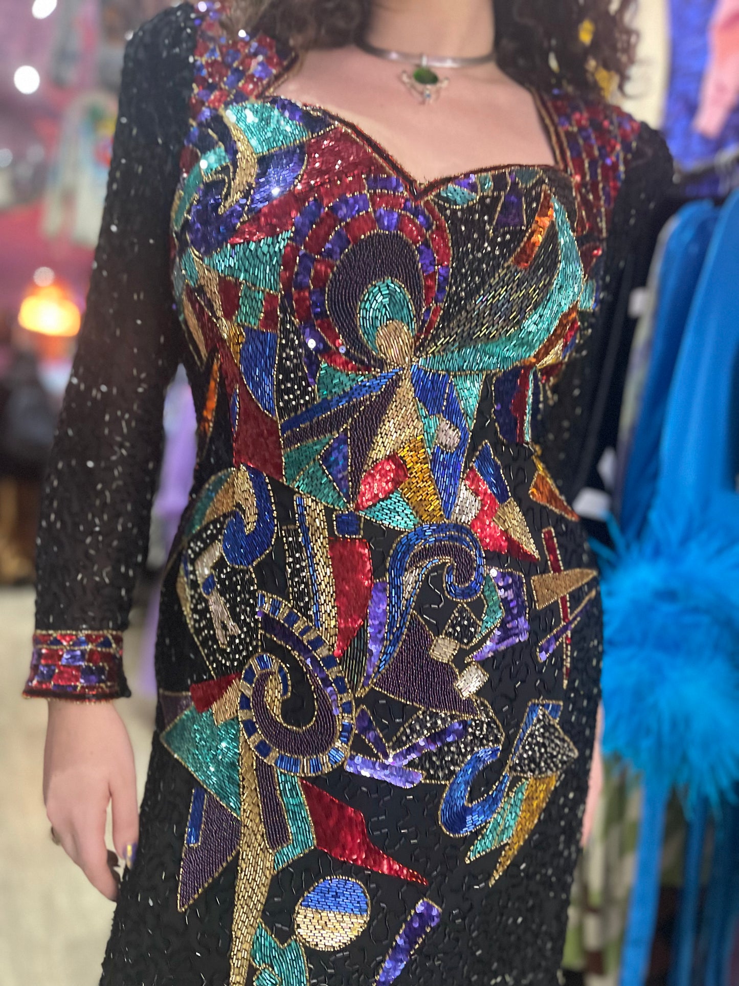 Vintage 80s Sequin Geometric Gown - Spark Pretty