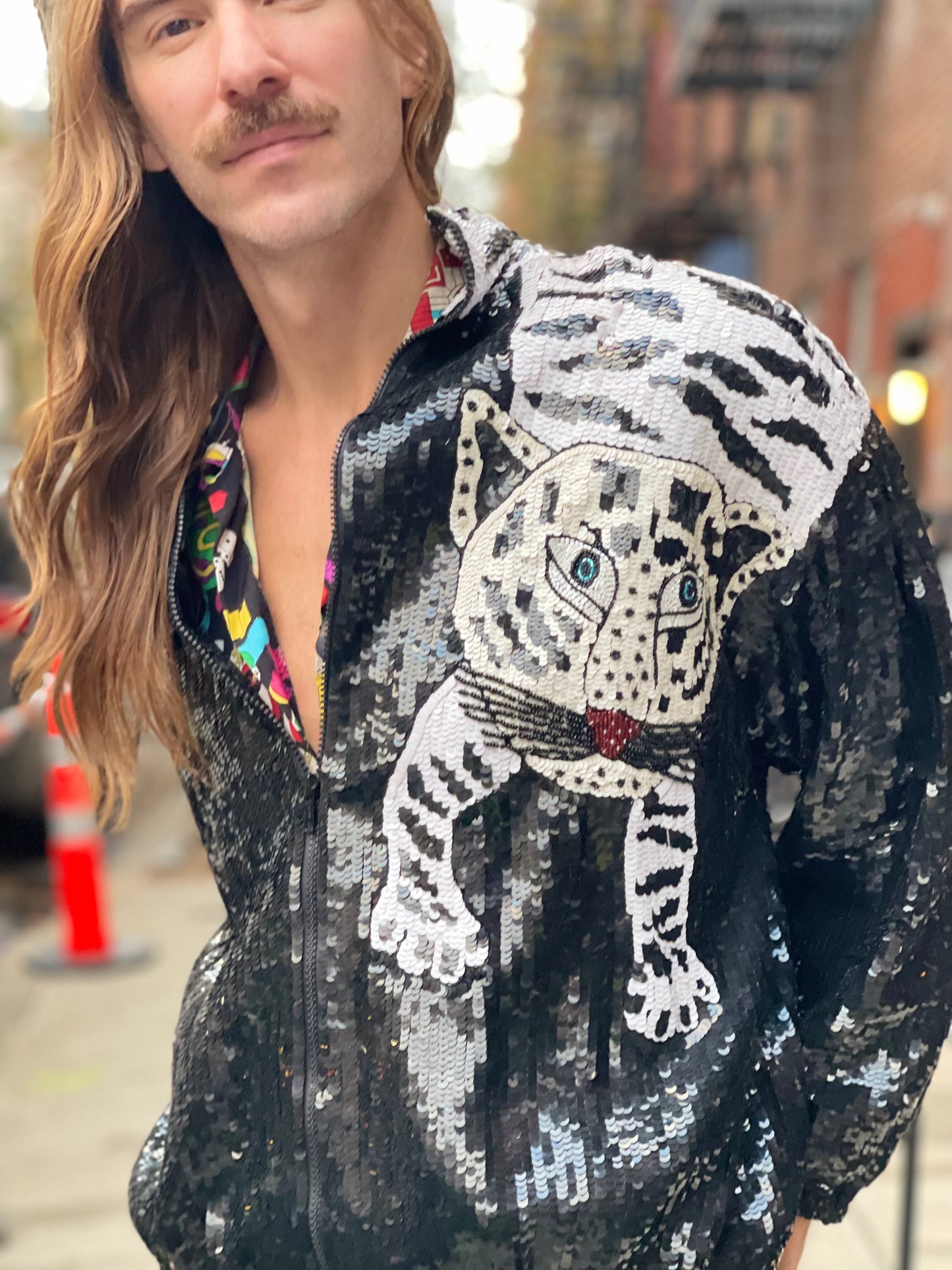 Vintage 90s White Tiger Sequin Jacket - Spark Pretty