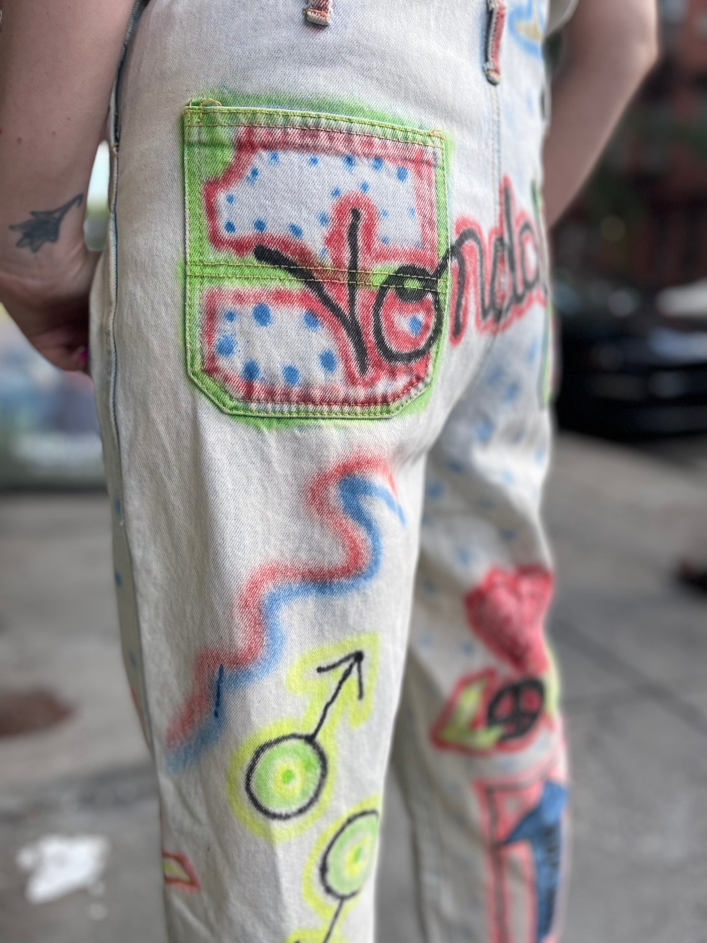 Vintage 90s Hand Illustrated Overalls - Spark Pretty