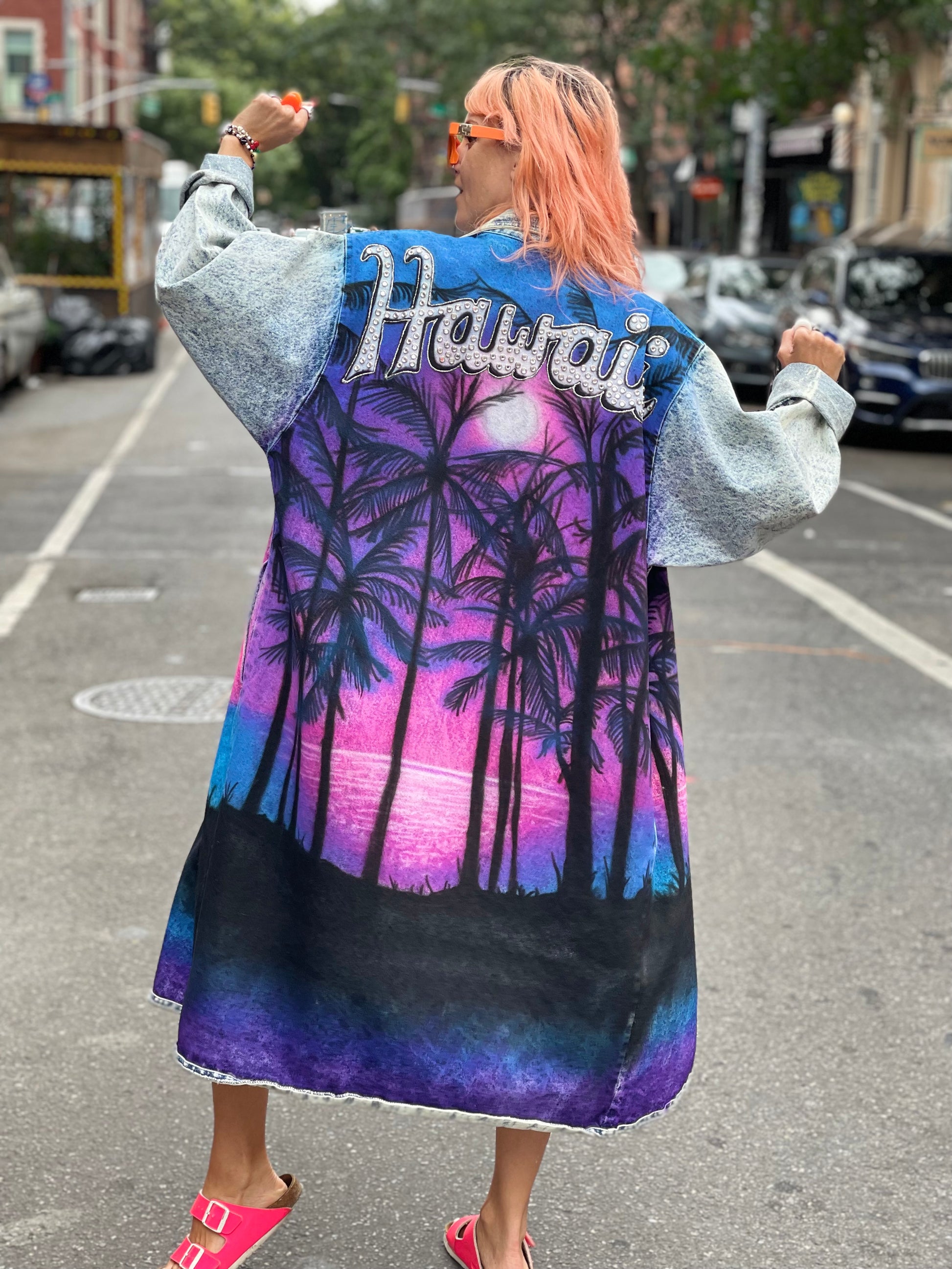 Vintage 80s Custom Airbrushed and Bedazzled Aloha Denim Coat - Spark Pretty