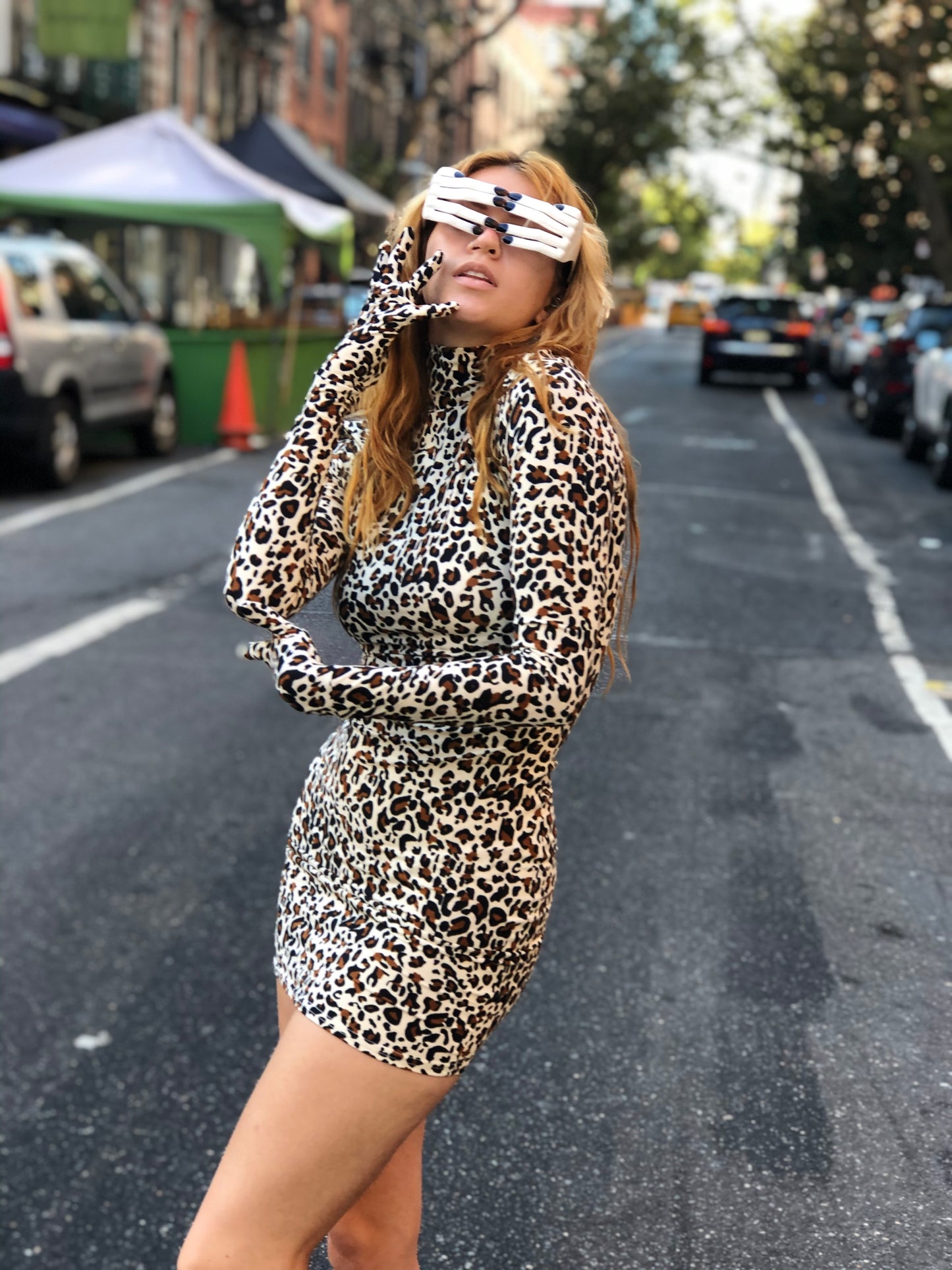 Y2K Leopard Gloves Mini Dress - Spark Pretty