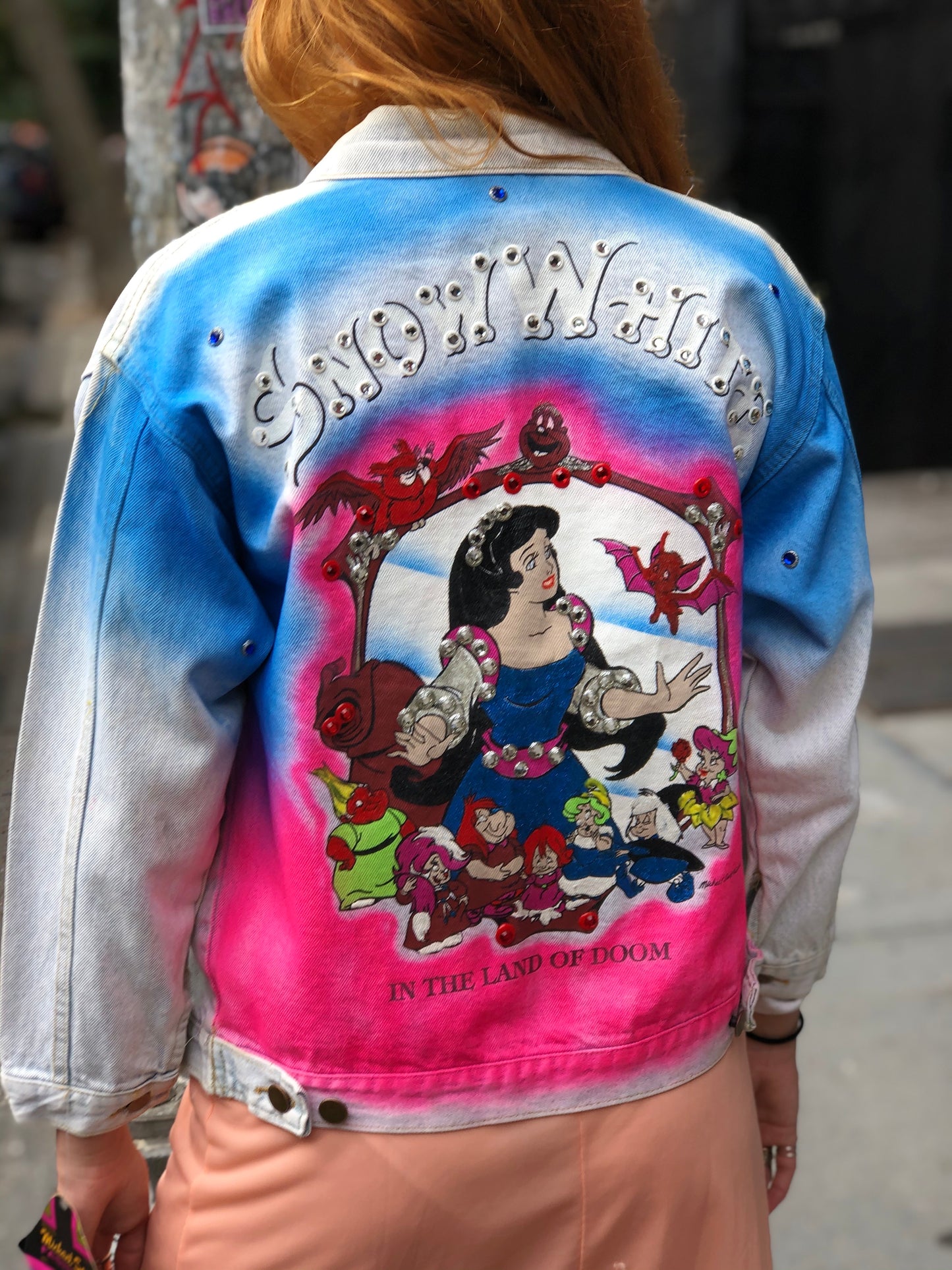 Vintage 80s Acid Wash Snow White Bedazzled Jean Jacket XS - Spark Pretty