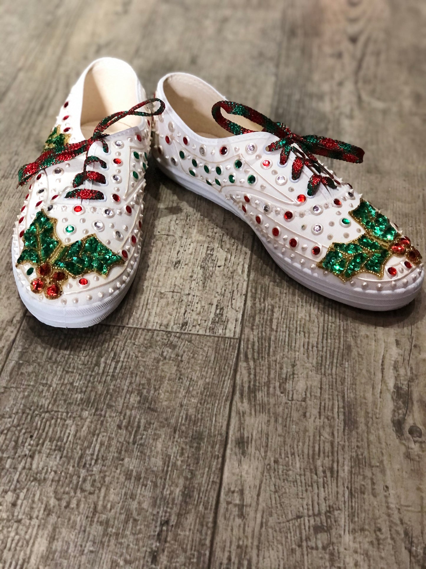 Vintage 80s Sequin Bedazzled Lace Up Christmas Sneakers Size 10 - Spark Pretty