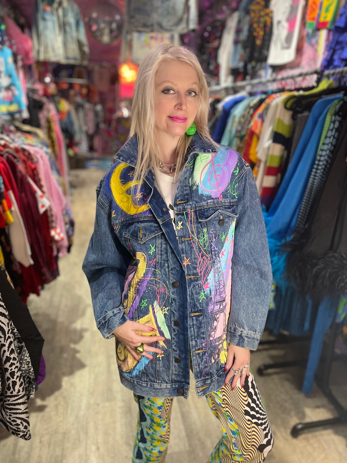 Vintage 90s Paris Cafe Themed Jean Jacket - Spark Pretty