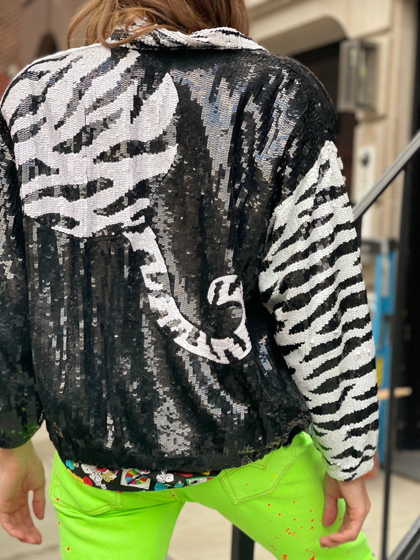 Vintage 90s White Tiger Sequin Jacket - Spark Pretty