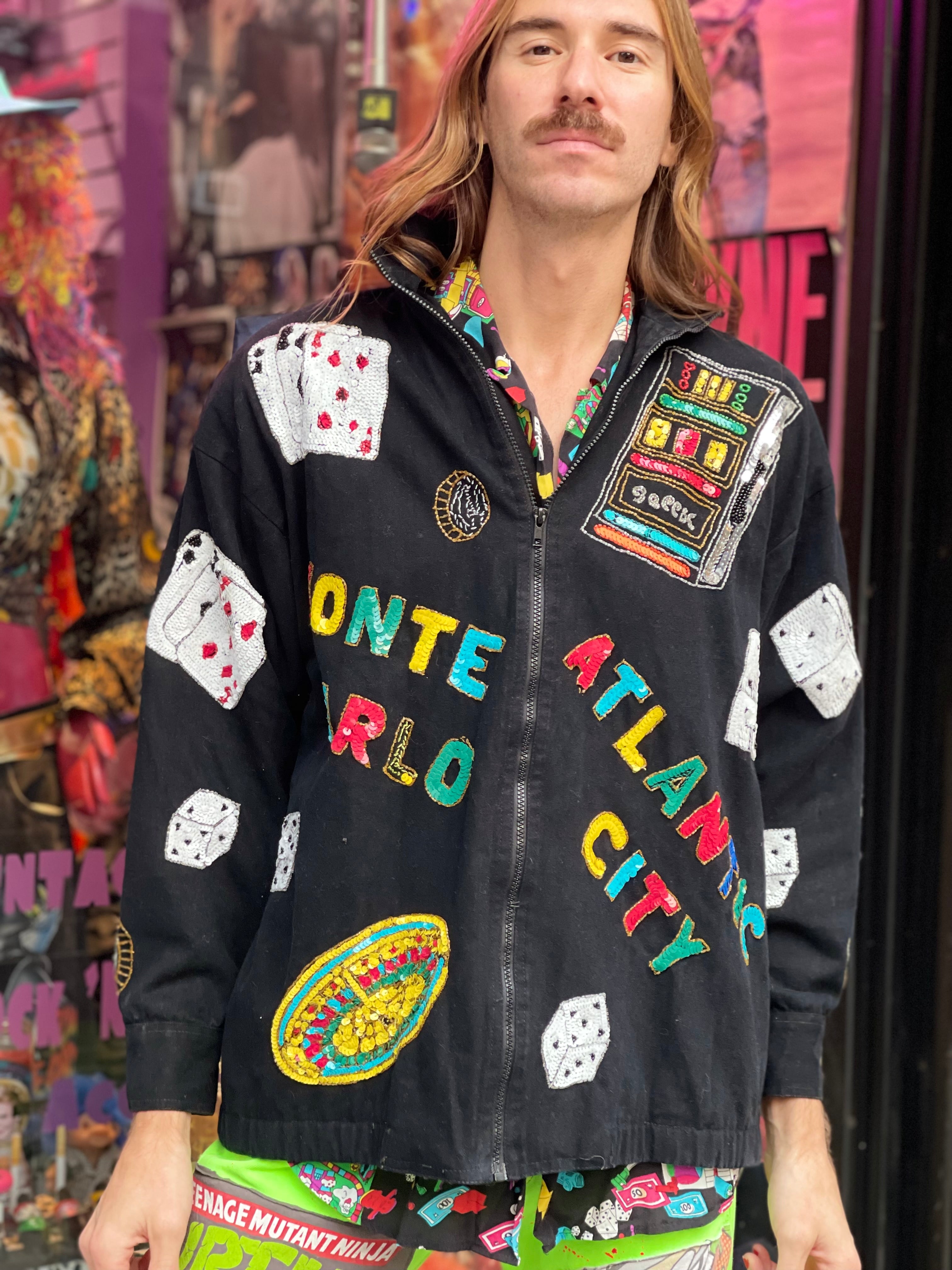 Vintage 90s Gambling Theme Sequin Jacket