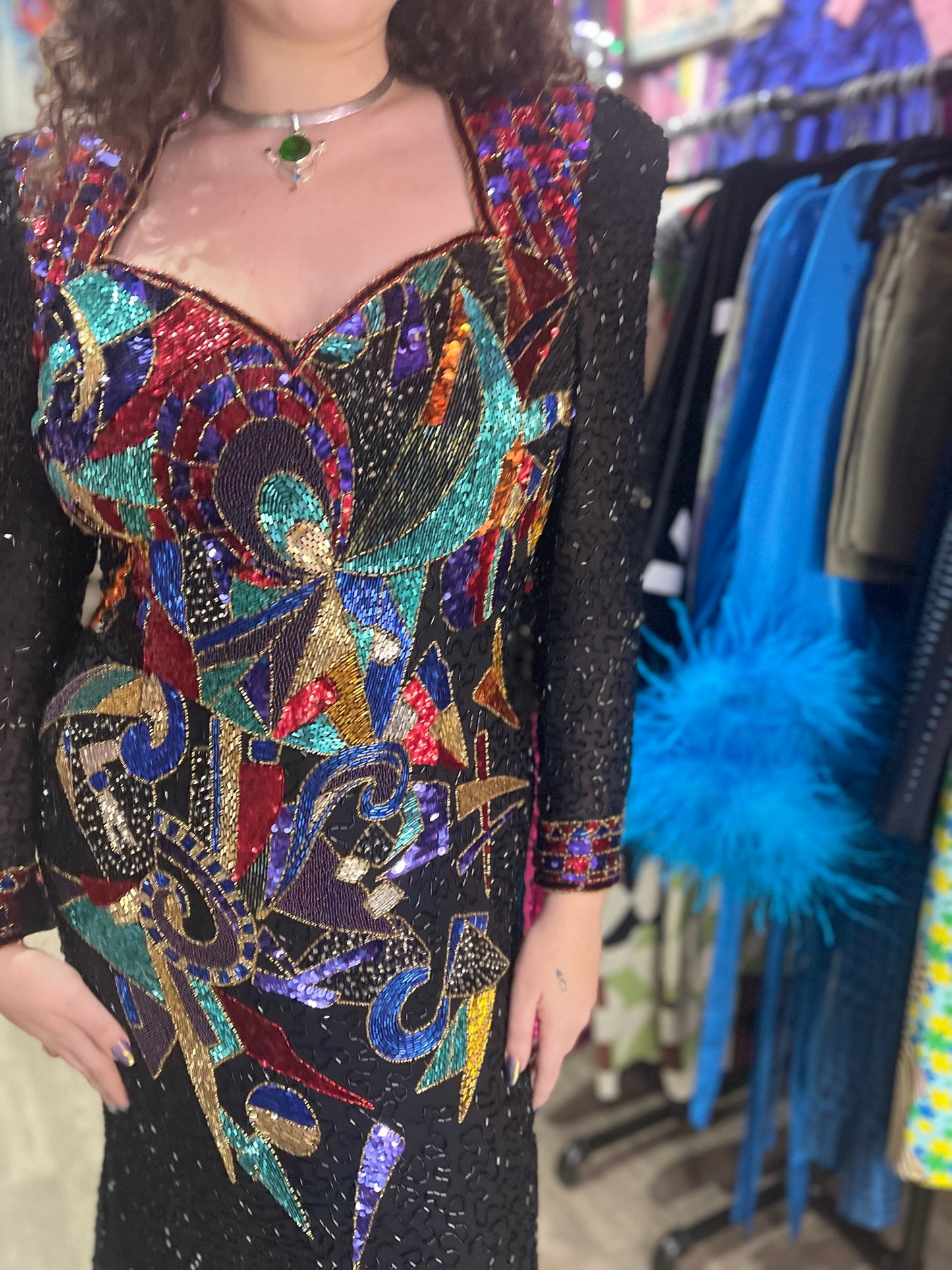 Vintage 80s Sequin Geometric Gown - Spark Pretty
