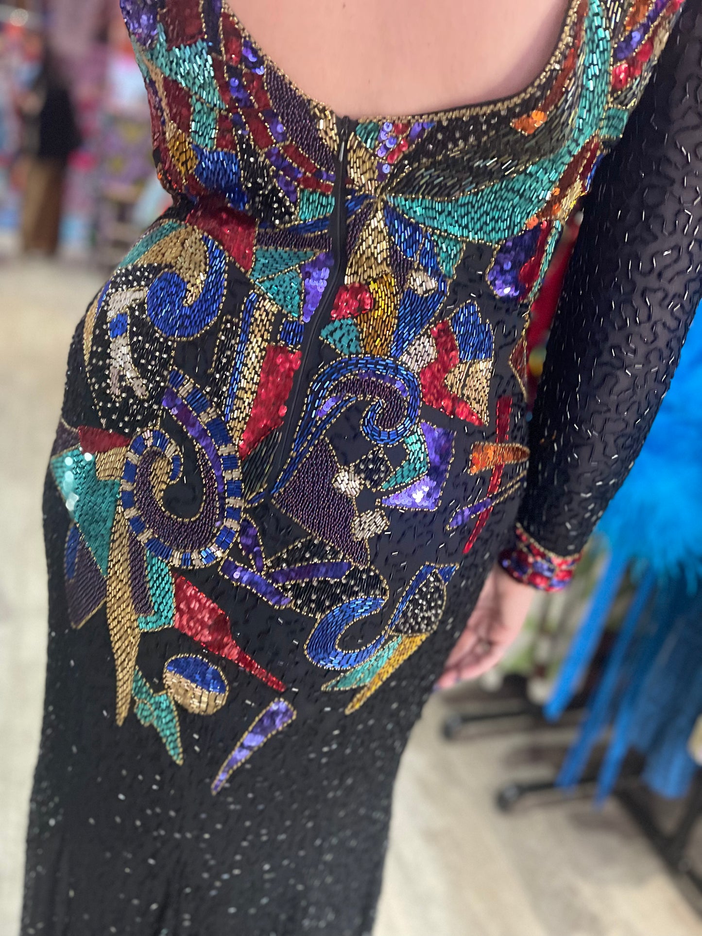 Vintage 80s Sequin Geometric Gown - Spark Pretty
