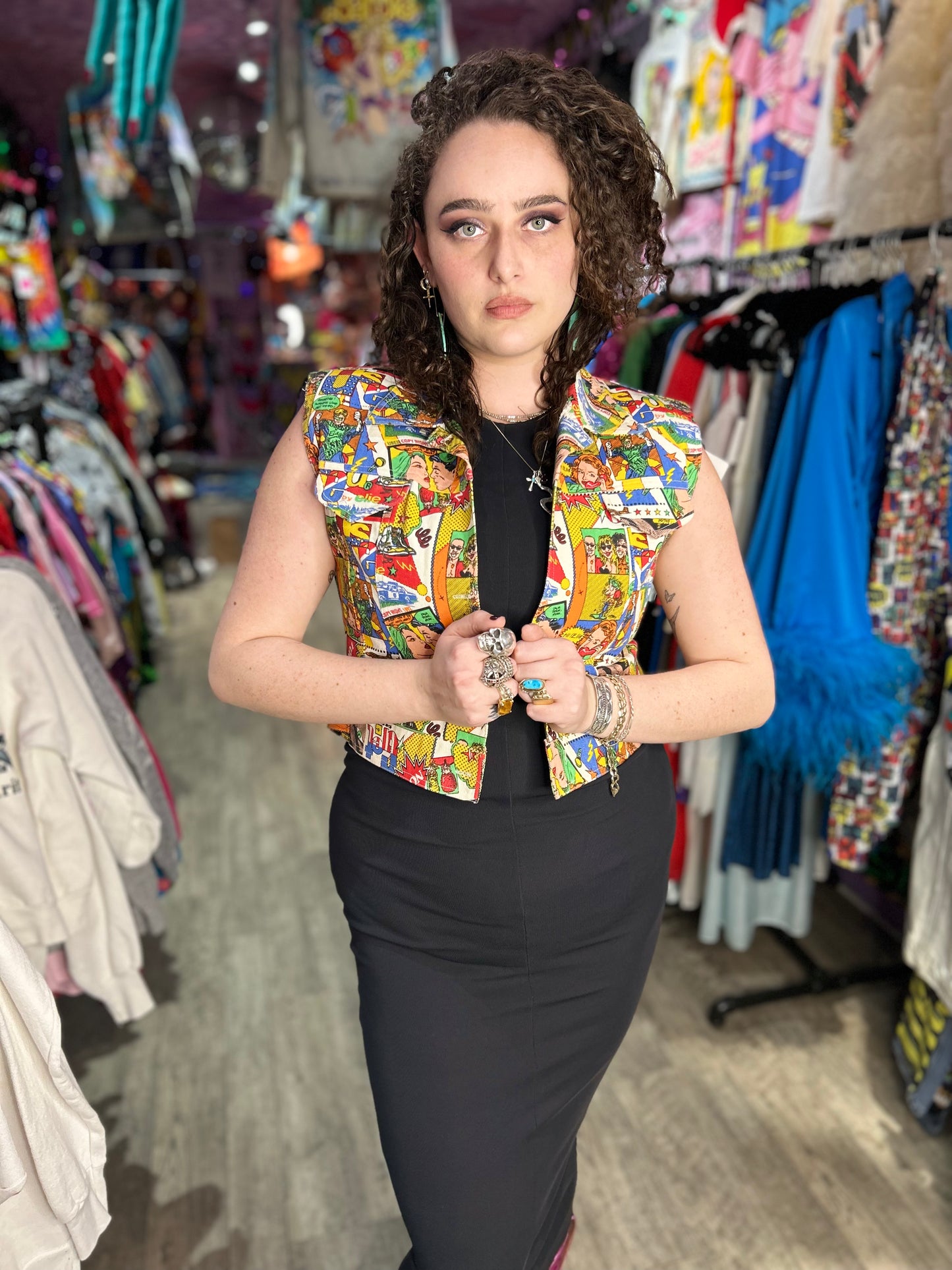 Vintage 90’s Cropped Comic Denim Vest - Spark Pretty