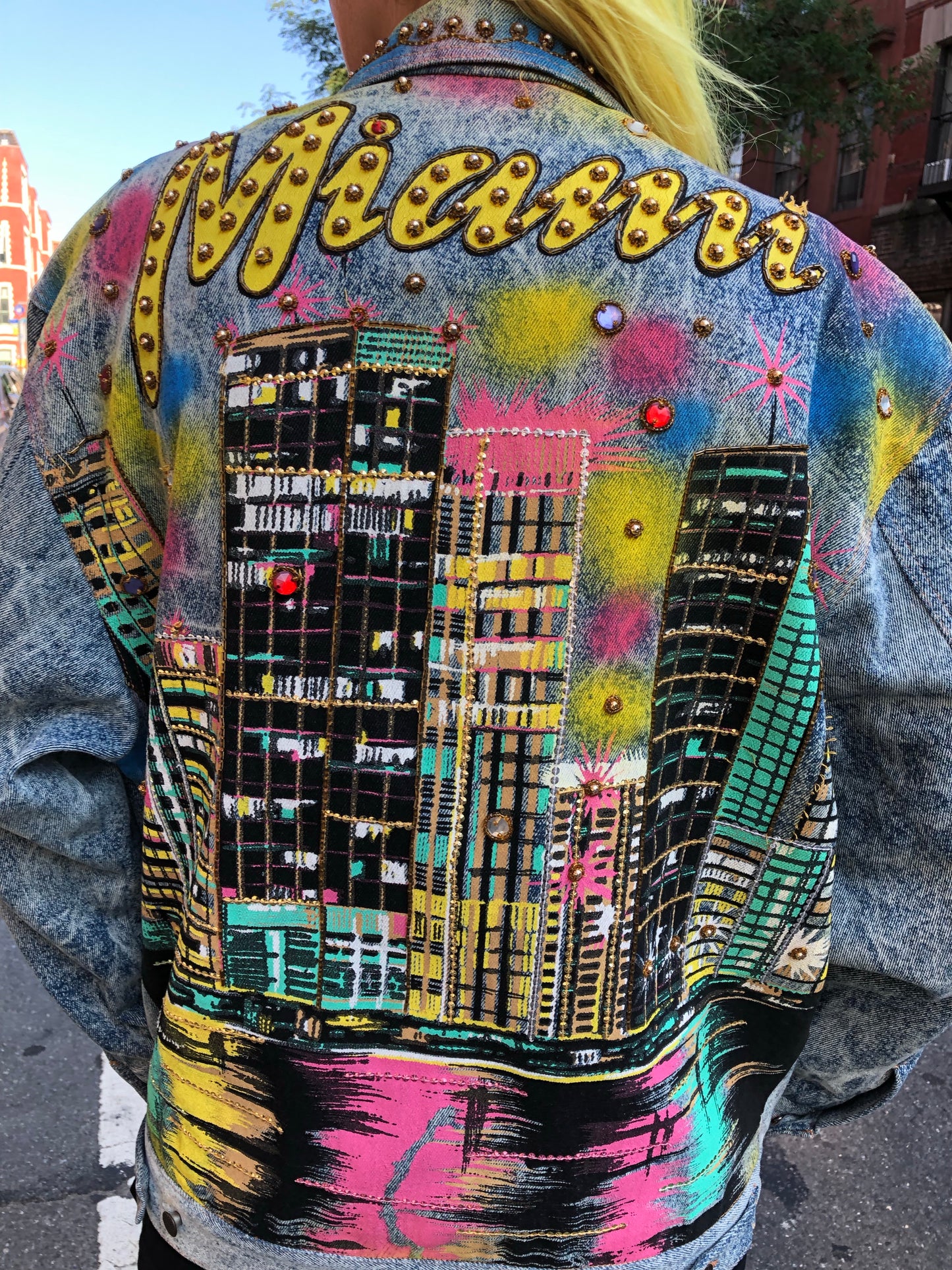 Vintage 80s 90s Miami theme bedazzled Jean Jacket - Spark Pretty