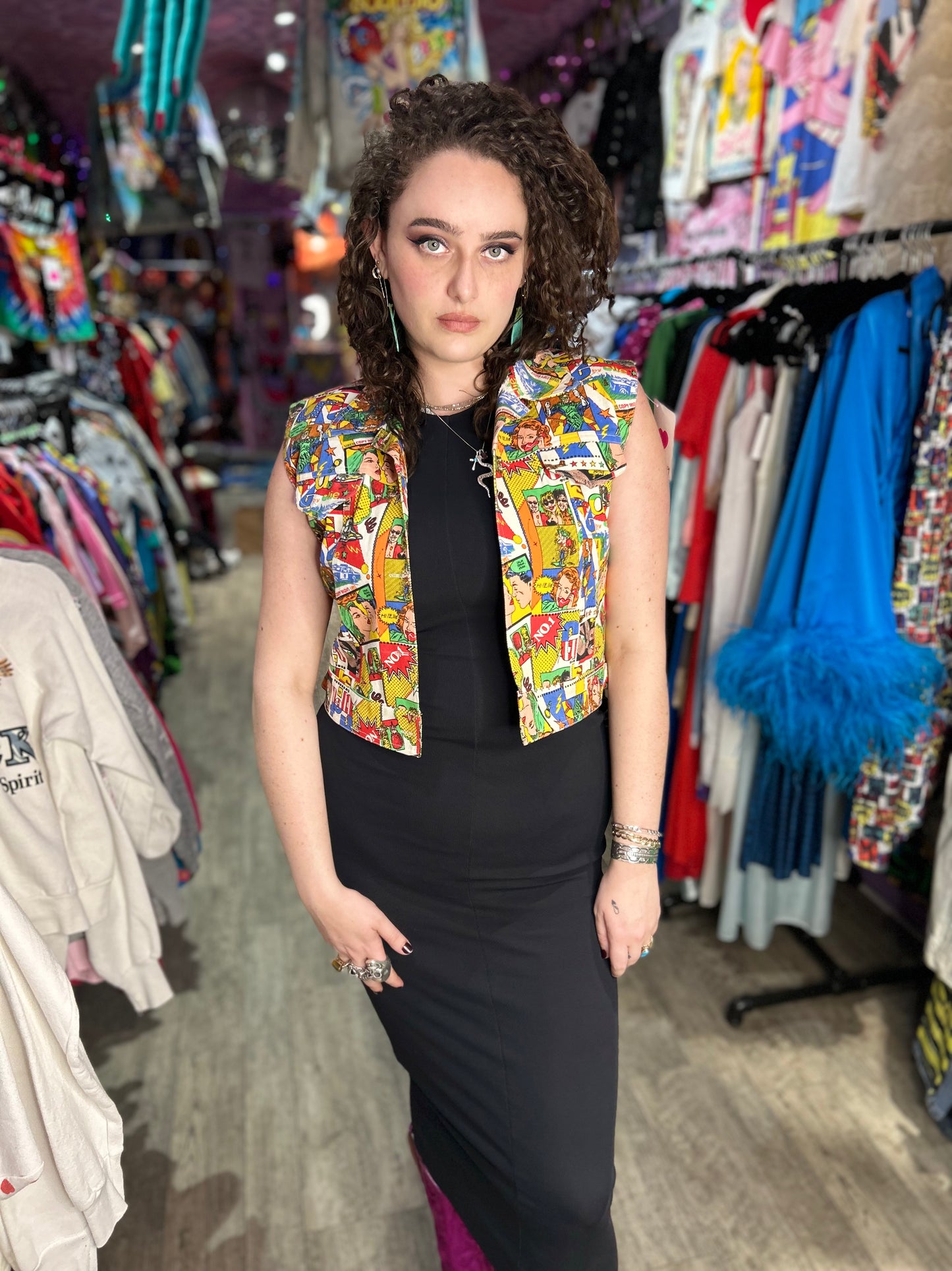 Vintage 90’s Cropped Comic Denim Vest - Spark Pretty