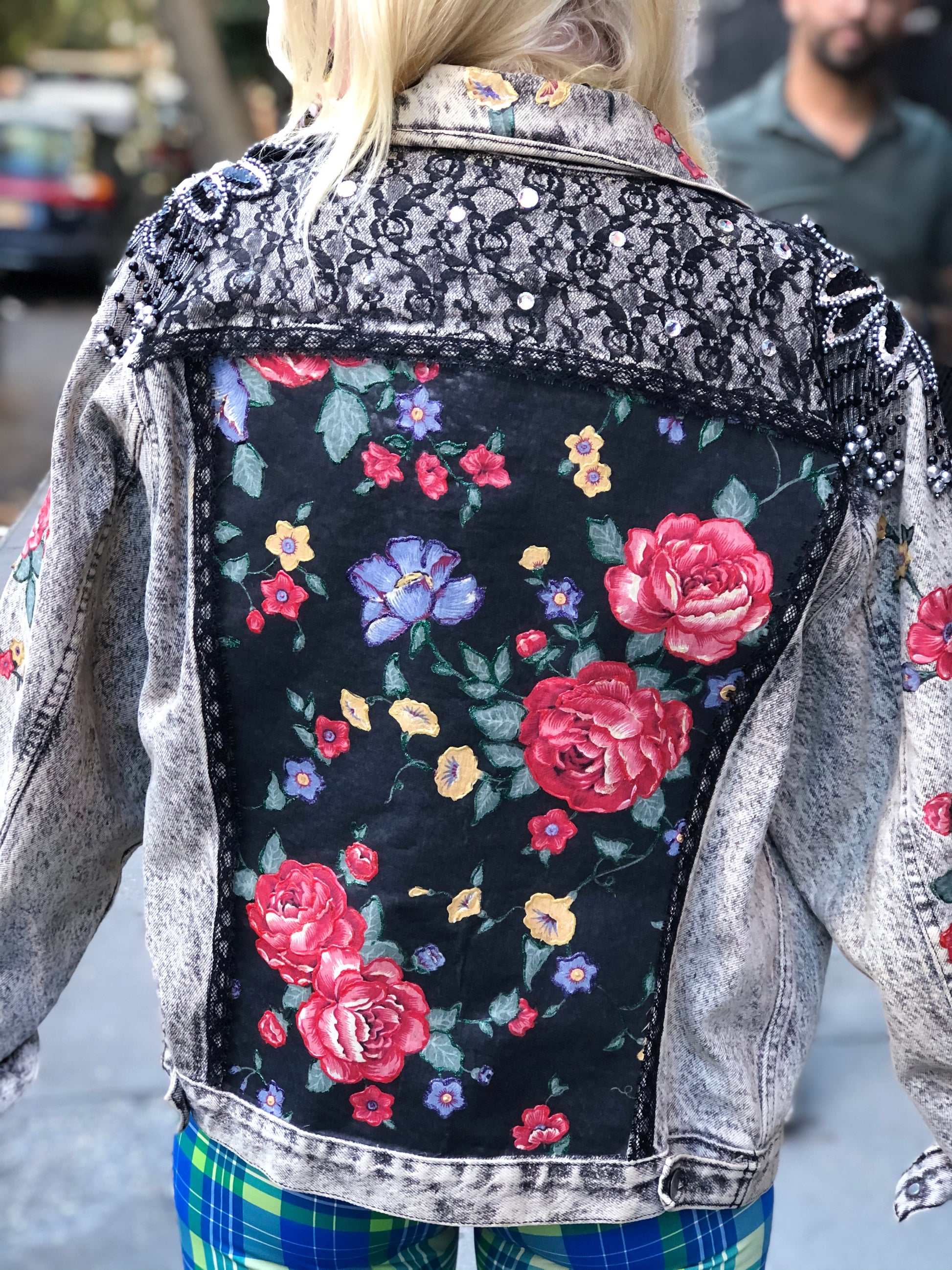 Vintage 80s One of a Kind Patchwork Bedazzled Acid Wash Jean Jacket - Spark Pretty