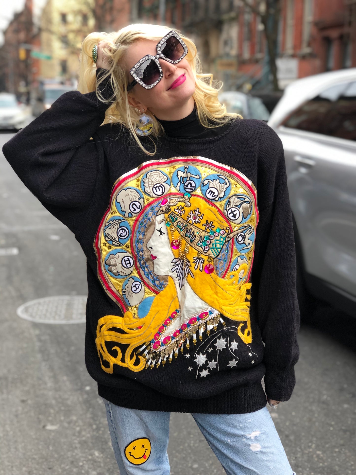 Vintage 80s Patchwork Bedazzled Astrology theme sweater - Spark Pretty