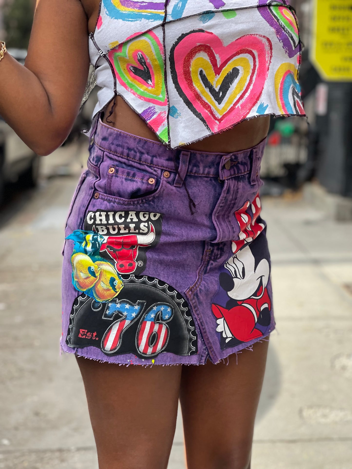Reworked Purple Vintage Denim Mini Skirt - Spark Pretty