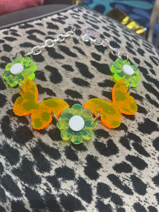 Green Orange White Floral Choker by Marina Fini - Spark Pretty