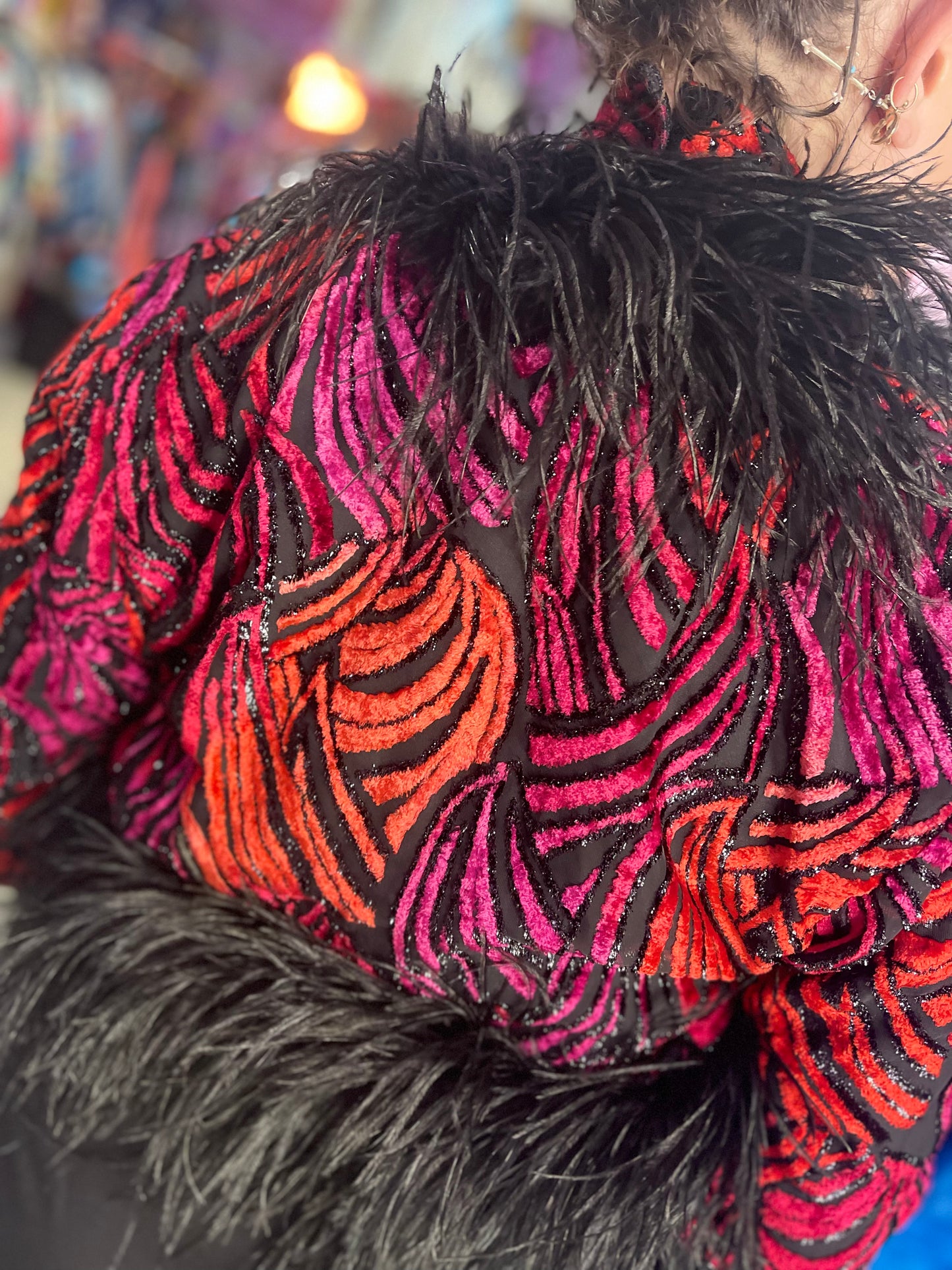Vintage 70s 80s Feather Cuff Velvet Burnout Bolero Jacket - Spark Pretty