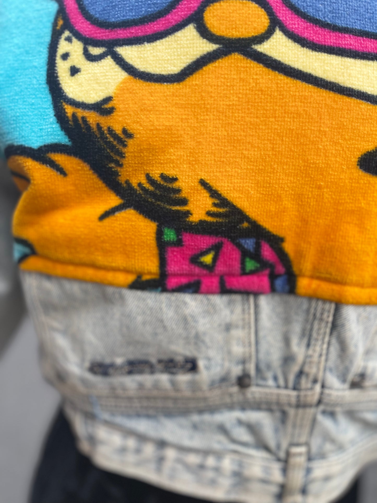 Vintage 80s Patchwork Garfield Cropped Jean Jacket - Spark Pretty