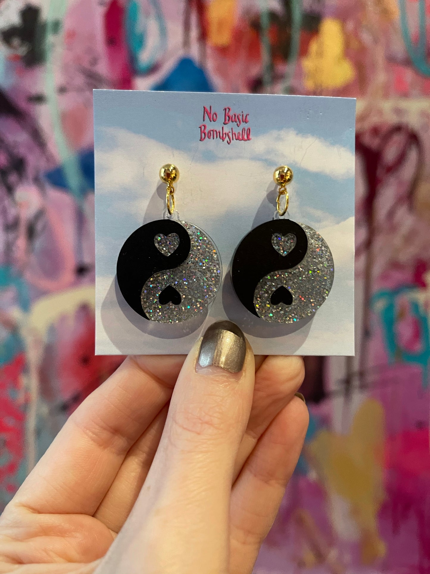 Mini Yin Yang Glitter Earrings by No Basic Bombshell - Spark Pretty